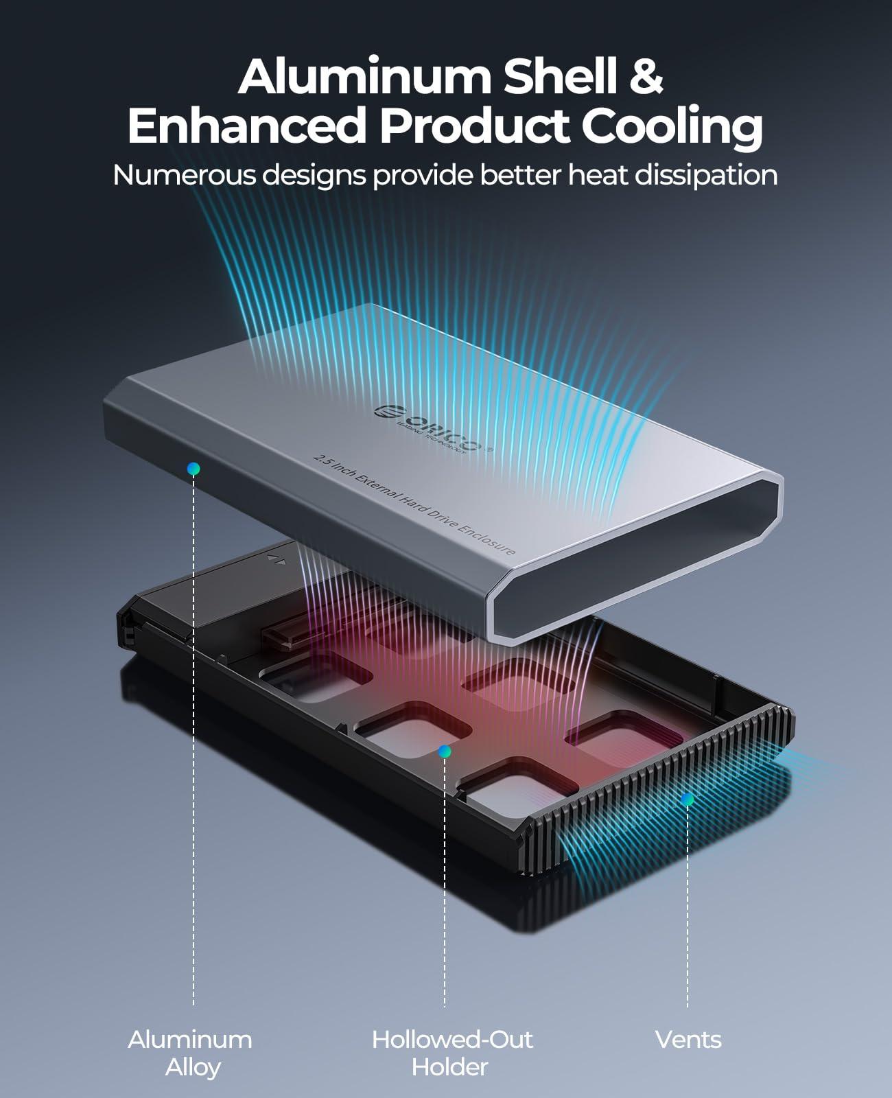 ORICO ORICO 512GB 2.5 Inch SATA SSD and Aluminum USB C Hard Drive Enclosure Bundle