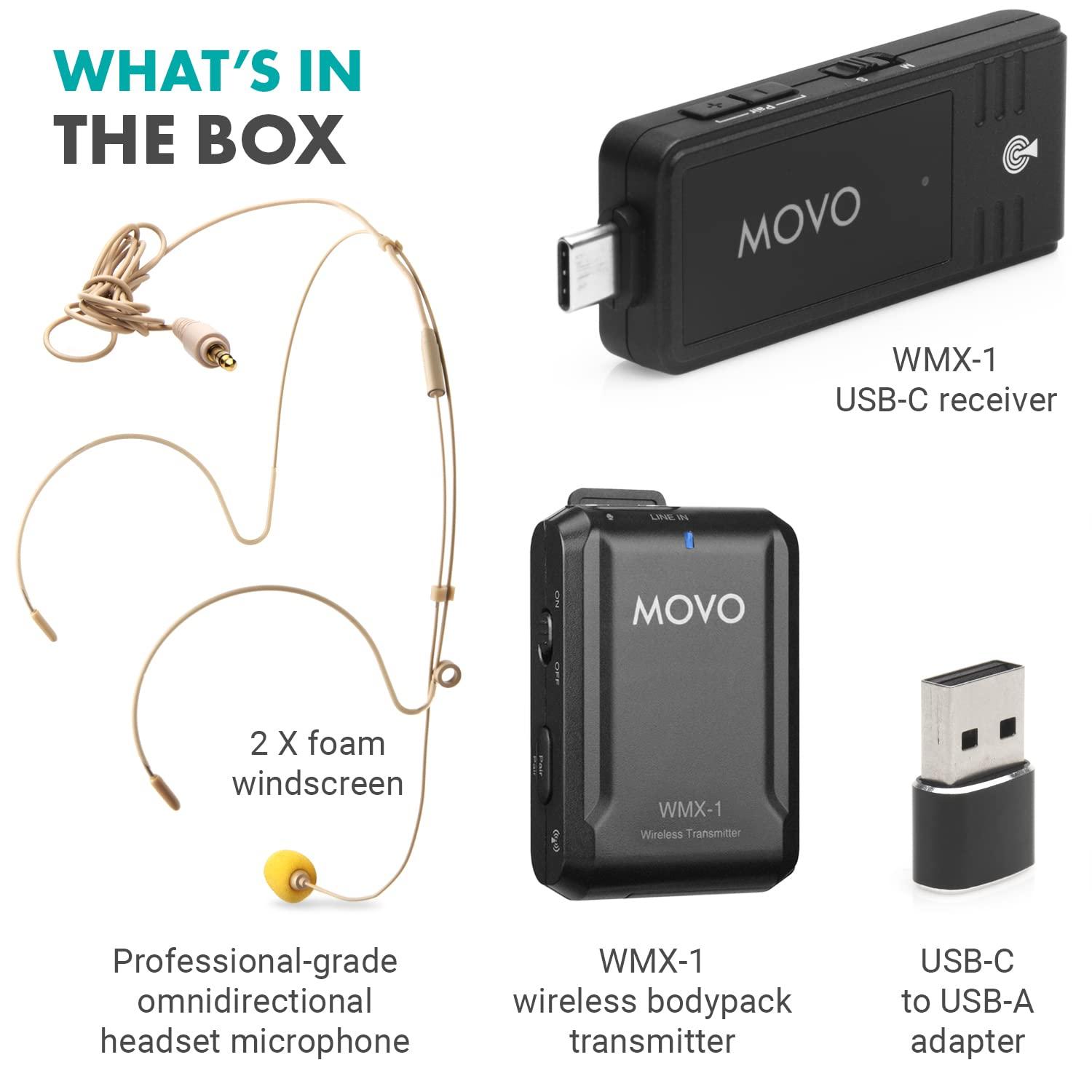 Movo Movo WMX-1-UH USB-C Wireless Headset Microphone - USB Wireless Headset Microphone for Computers, Smartphones, and Tablets