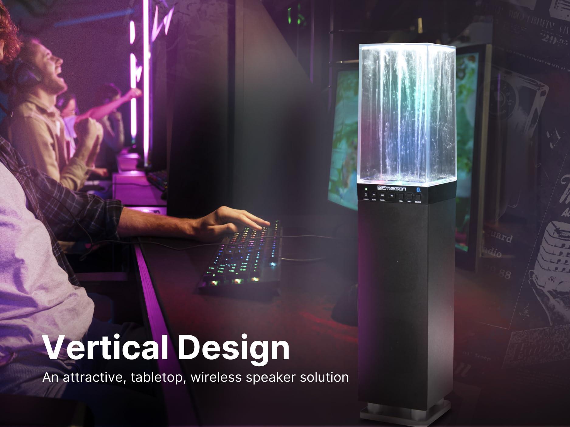 Emerson Emerson EHS-2001 Dancing Water Light Tower Speaker System with Bluetooth and FM Radio, Floor-Standing Wireless Speaker with LED Water Fountain Light Show, Crystal Clear Sound, Bluetooth Streaming