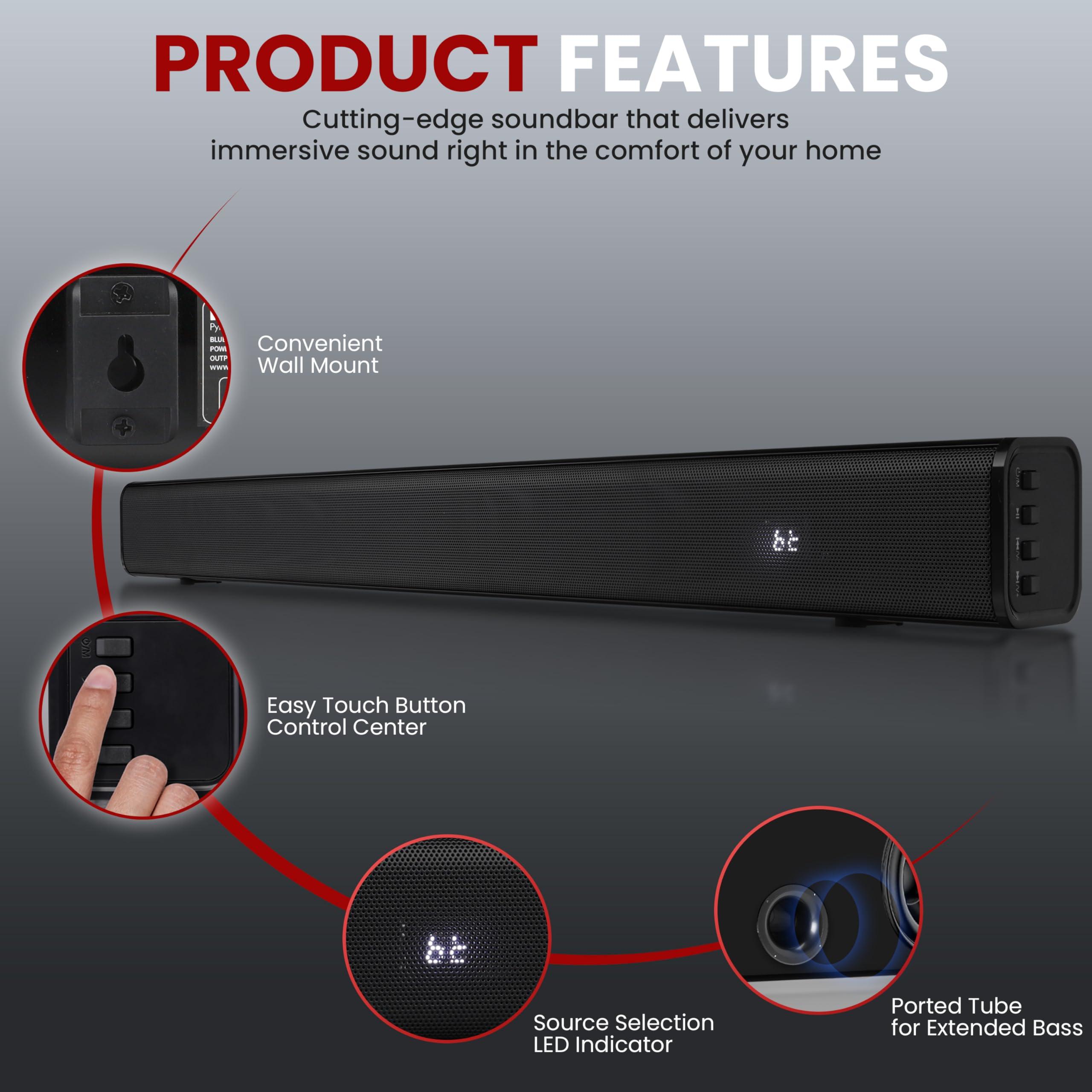 Pyle Pyle Home Theater Soundbar Speaker - Wave Base Streaming Tabletop Stand Mount TV Digital System with AUX/Digital Optical Audio Connector Jacks/USB Port, HDMI /ARC, Full Sound Reproduction