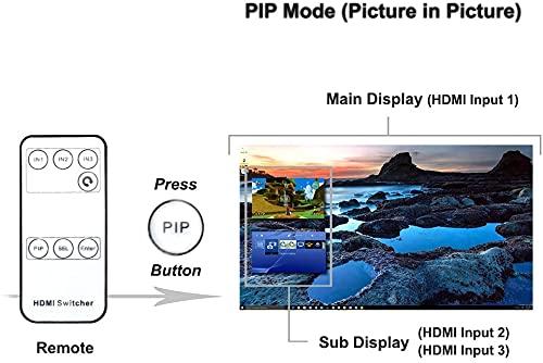 Zettaguard Zettaguard 3 Port 3 x 1 HDMI Switch with PIP (Picture in Picture)and IR Wireless Remote Control, HDMI Switcher Hub Port Switches for PS4 Xbox Apple TV Fire Stick Blu-Ray Player (ZW310)