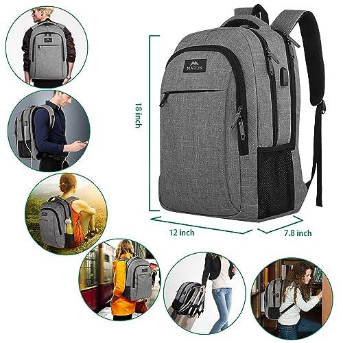 MATEIN MATEIN Travel Laptop Backpack, Business Anti Theft Slim Sturdy Laptops Backpack with USB Charging Port, Water Resistant College School Computer Bag Gift for Men & Women Fits 15.6 Inch Notebook, Grey