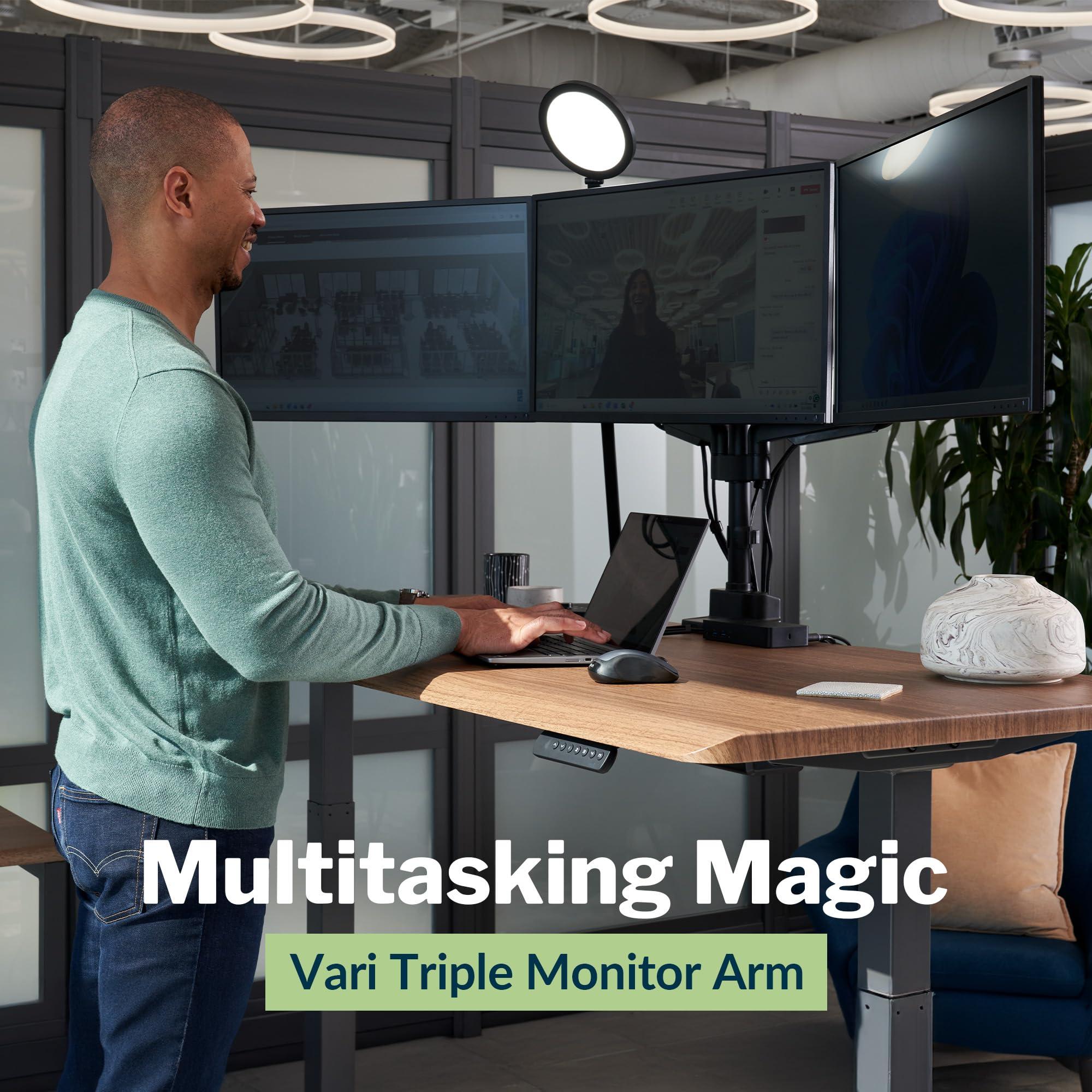 Vari Vari Triple Monitor Arm- Varidesk 3 Monitor Mount- VESA Compatible Monitor Stand with 180 Degree Adjustment- Heavy Duty Articulating Monitor Arm- Computer Monitor Accessories, Black