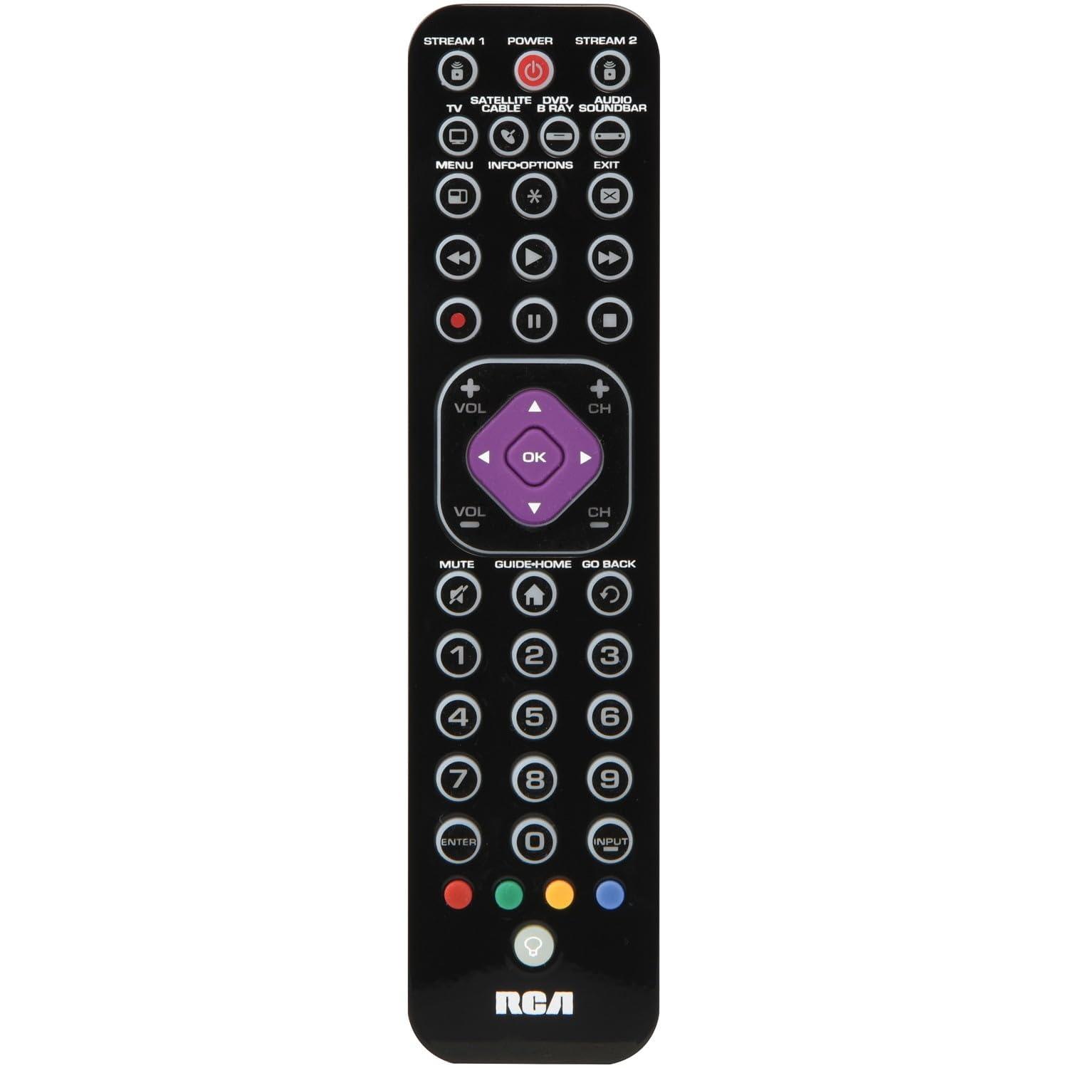 RCA RCA RCRTBL06BE 6-Device Ultra-Slim Universal Remote; Controls up to 6 Devices; Ultra Slim Design, 1/2" Thin; Works with All Major Brands; Controls Roku, Apple TV, and Other Streaming Devices