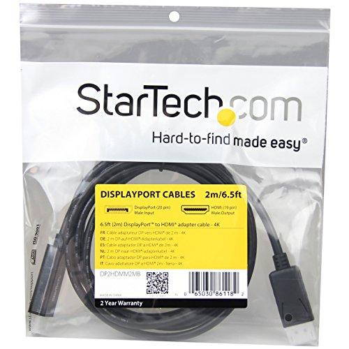 StarTech StarTech.com 6ft (2m) DisplayPort to HDMI Cable - 4K 30Hz - DisplayPort to HDMI Adapter Cable - DP 1.2 to HDMI Monitor Cable Converter - Latching DP Connector - Passive DP to HDMI Cord (DP2HDMM2MB)