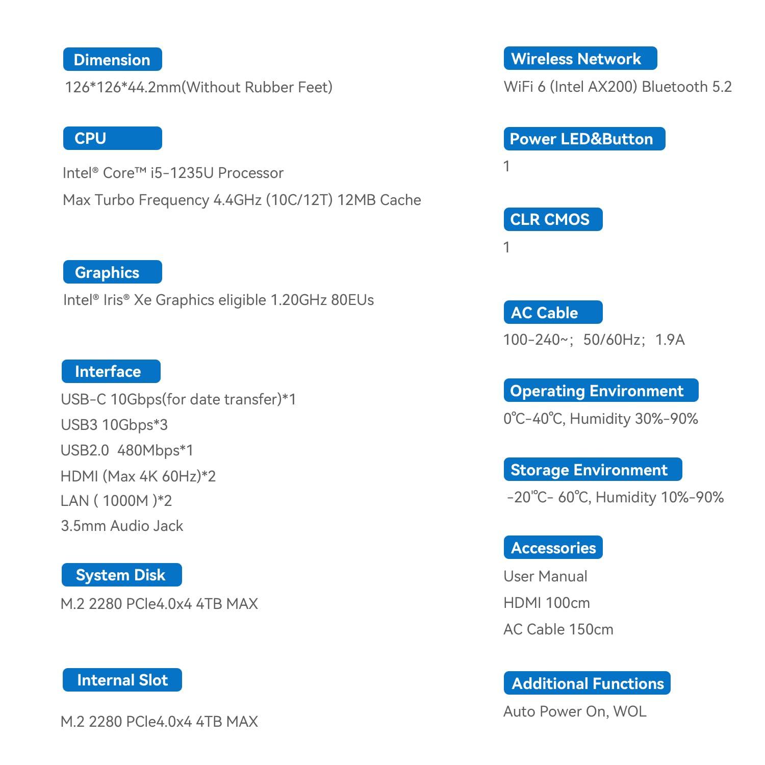 Beelink Beelink Mini PC, SEi12 Mini Computers Intel i5-12450H(Up to 4.4GHz) 8C/12T, Micro PC 16GB DDR4 RAM 1TB M.2 NVMe SSD, Desktop Computer 4K@60Hz/HDMI&DP/WiFi6/BT5.2/Gigabit Ethernet/HTPC/W-11 Pro