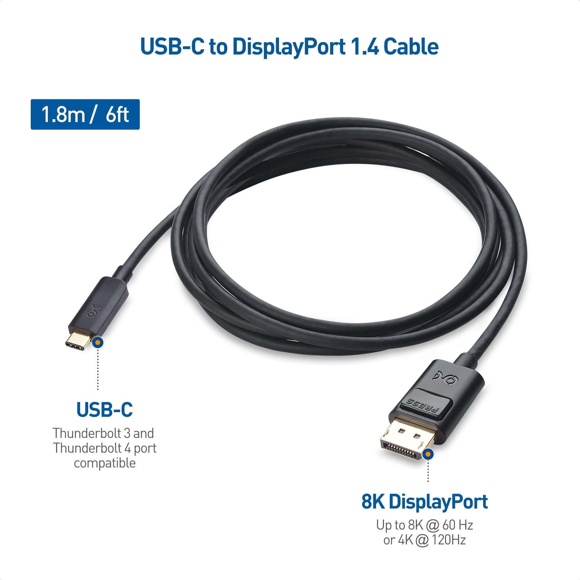 Cable Matters Cable Matters USB C to DisplayPort 1.4 Cable 6 ft, Support 8K@60Hz, 4K@240Hz (Thunderbolt 4 to DisplayPort Cable, DisplayPort to USB C Cable) Black - Not for Portable USB-C Monitor