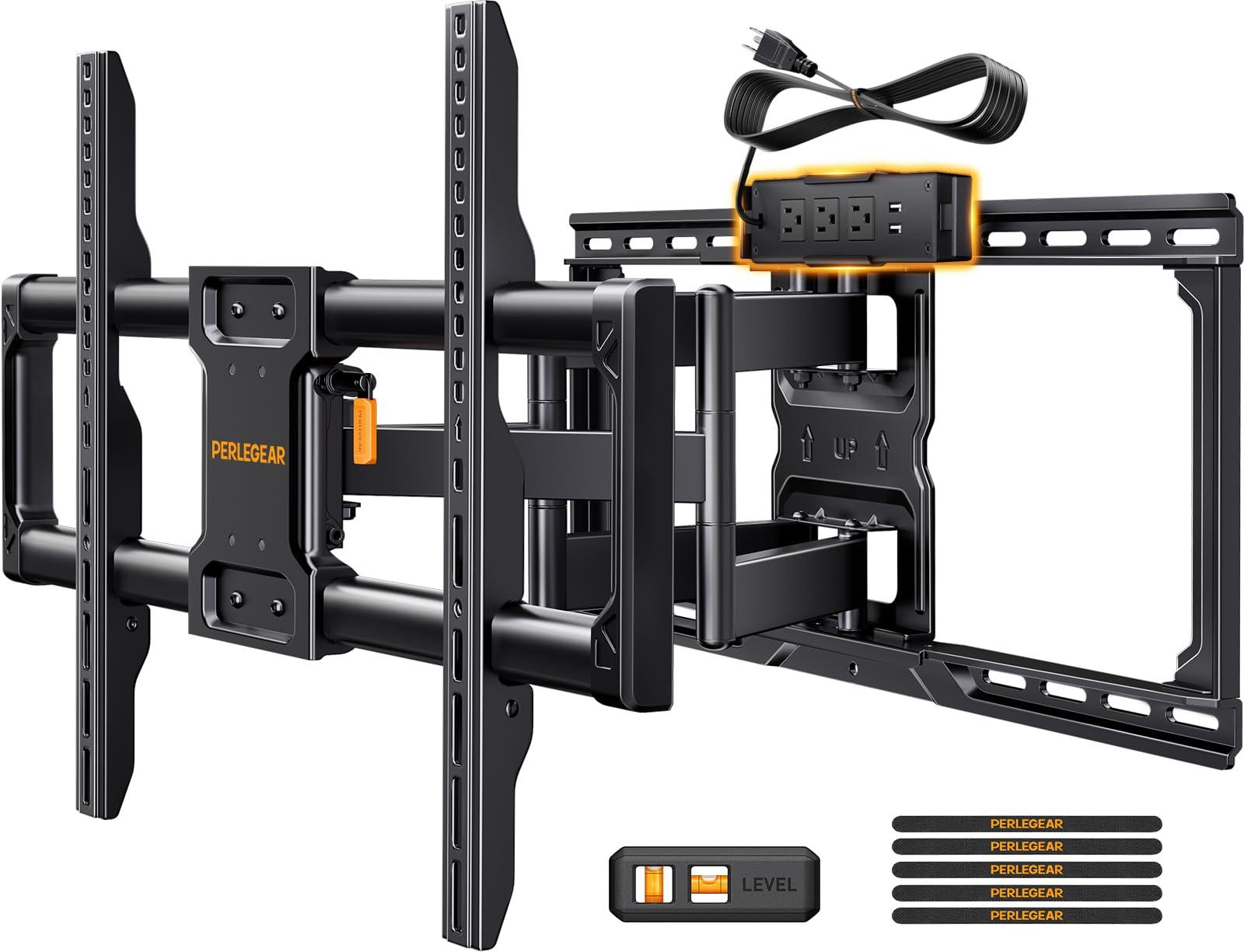 Perlegear Perlegear Full Motion TV Wall Mount with Power Strip for 4290 Inch TVs up to 150 lbs, Pre-Assembled TV Mount Has Smooth Swivel, Tilt, Extension, Max VESA 600x400mm, 12/16/24 Wood Studs, PGLF11