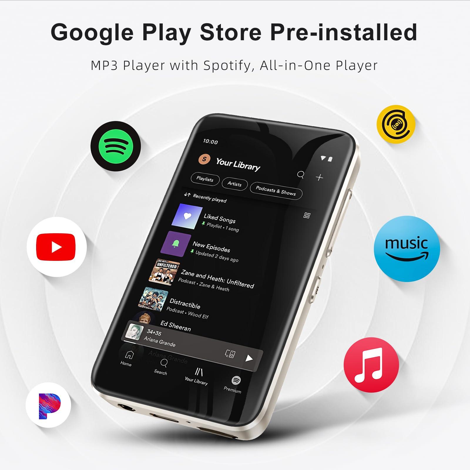 HIFI WALKER HIFI WALKER G7Mini 16GB MP3 Player with Bluetooth and WiFi, MP4 MP3 Player with Spotify, MP3 Player with Speaker, Portable Android MP3 Player Support Deezer, Audible, Pandora, Amazon Music (WH-16GB)