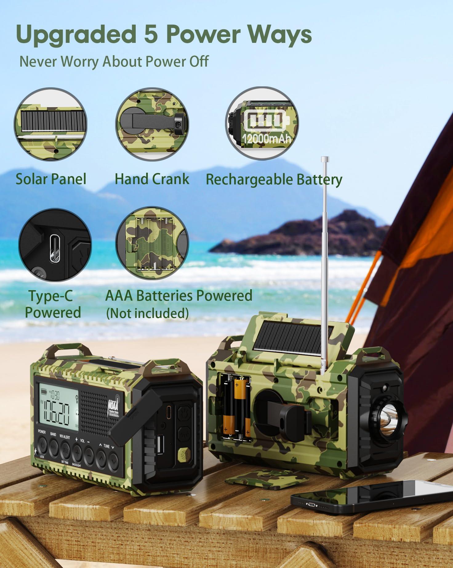 Roxicosly 12000mAh Radio Portable AM FM, Rechargeable Hand Crank Emergency Radio with 7 NOAA Weather Bands, Loud SOS,Flashlight,Phone Charger,Reading Light,Solar Battery Operated Radio for Power Outages