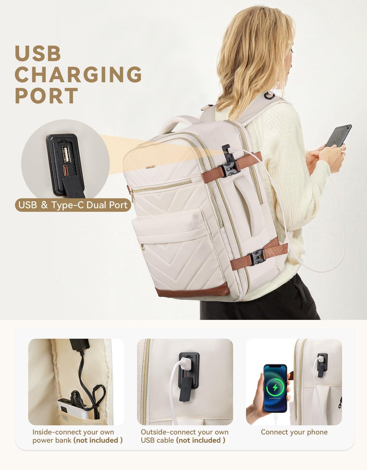 BOSTANTEN BOSTANTEN Travel Backpack For Women, TSA Carry On Backpack for Airplanes, Personal Item Backpack Fits 15.6 Inch Laptop with USBType-C Charging Port, Weekender Overnight Daypack with 2 Packing Cubes