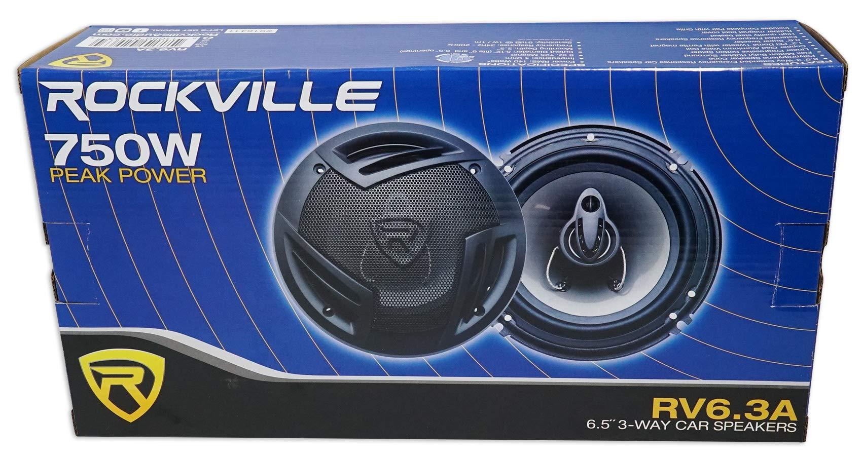 KICKER KICKER 46CXA3604T CXA360.4 360w RMS 4-Channel Car Audio Amplifier Class A/B Amp Bundle with Pair Rockville RV6.3A 6.5" 3-Way Car Speakers 750 Watts/140 Watts RMS CEA Rated