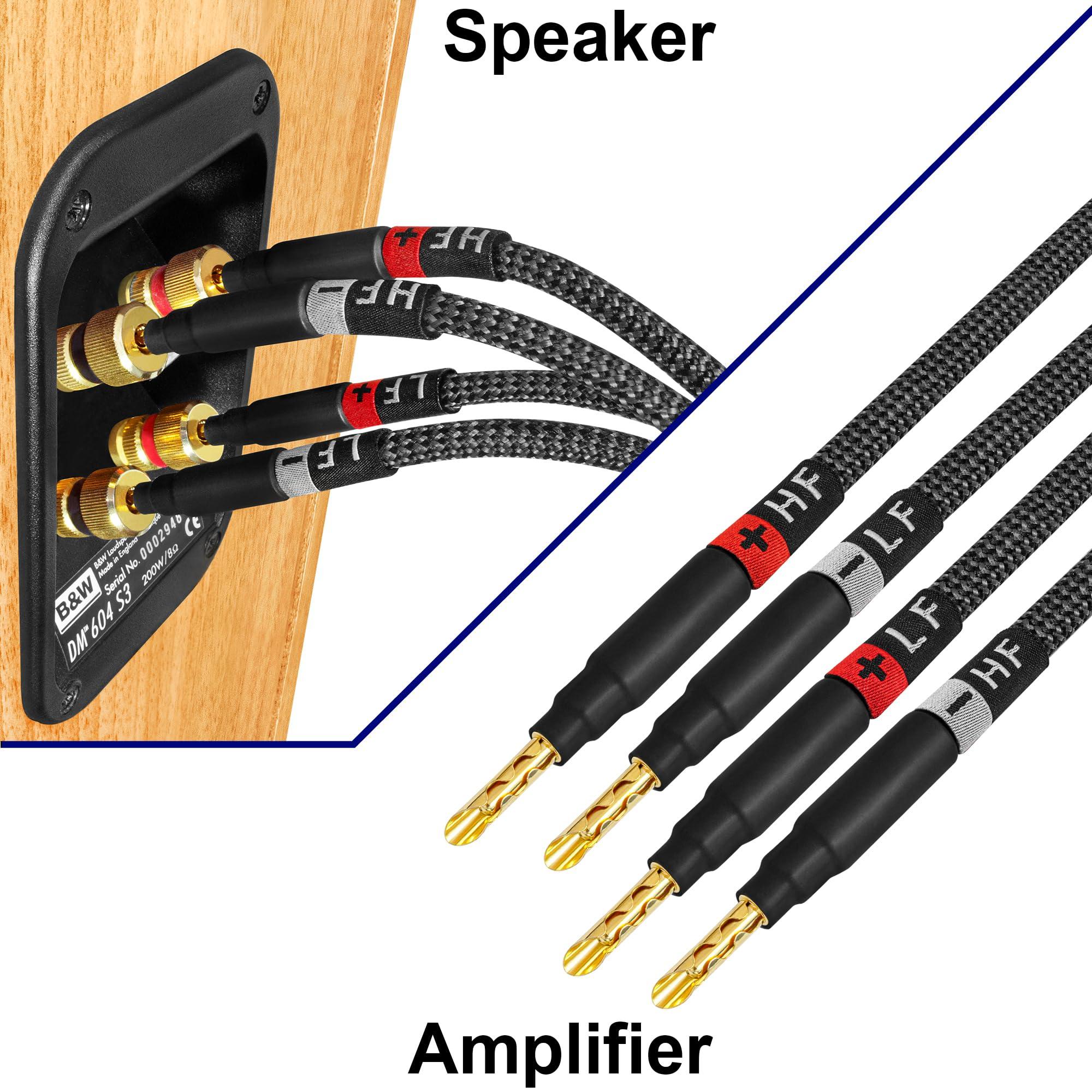 WORLDS BEST CABLES WORLDS BEST CABLES 8 Foot Ultimate - 9 AWG - Ultra-Pure OFC Extra Premium Audiophile HiFi Bi-Amp Speaker Cable Pair with Eminence Gold Banana Plugs & Carbon Tweed Jacket