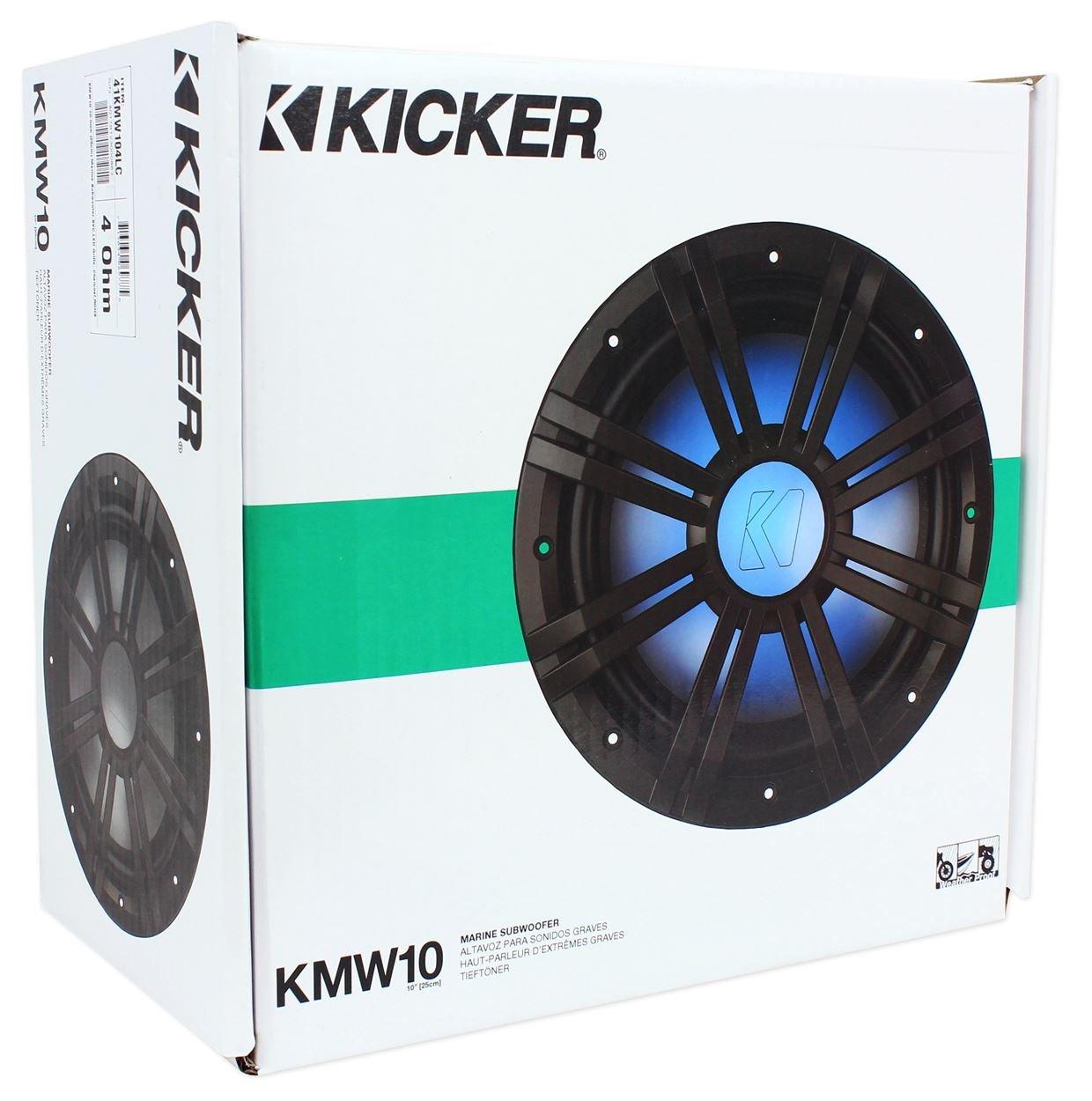 KICKER Kicker 10 Inch KM-Series Marine 4 Ohm Subwoofer 41KMW104LC with Free LED Remote Controller