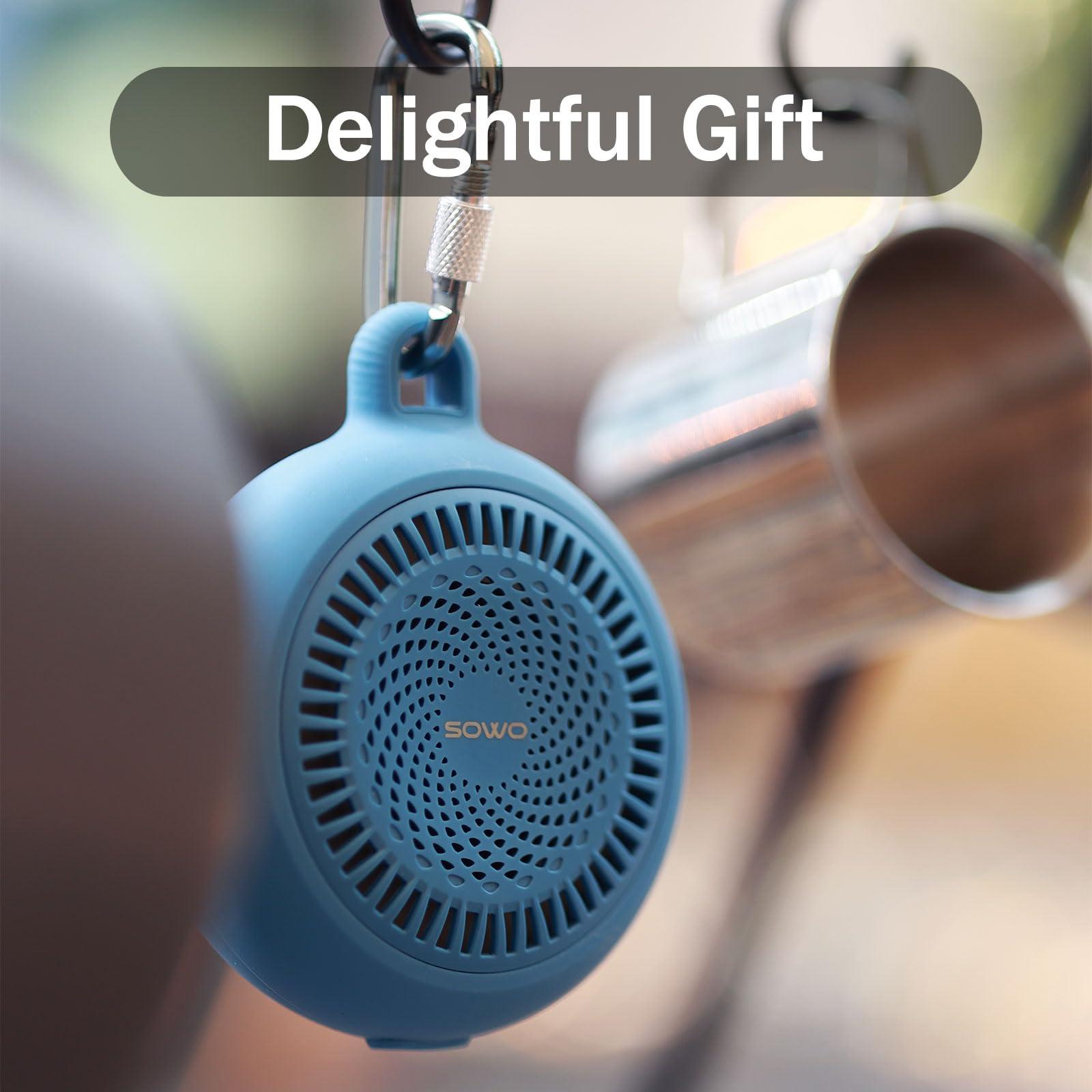 SOWO SOWO Bluetooth Shower Speaker Waterproof - Small Portable Speaker Wireless with Louder Volume and Powerful Bass - Colorful Lights and 10H Playtime - Lightweight with Carabiner and TWS - Blue