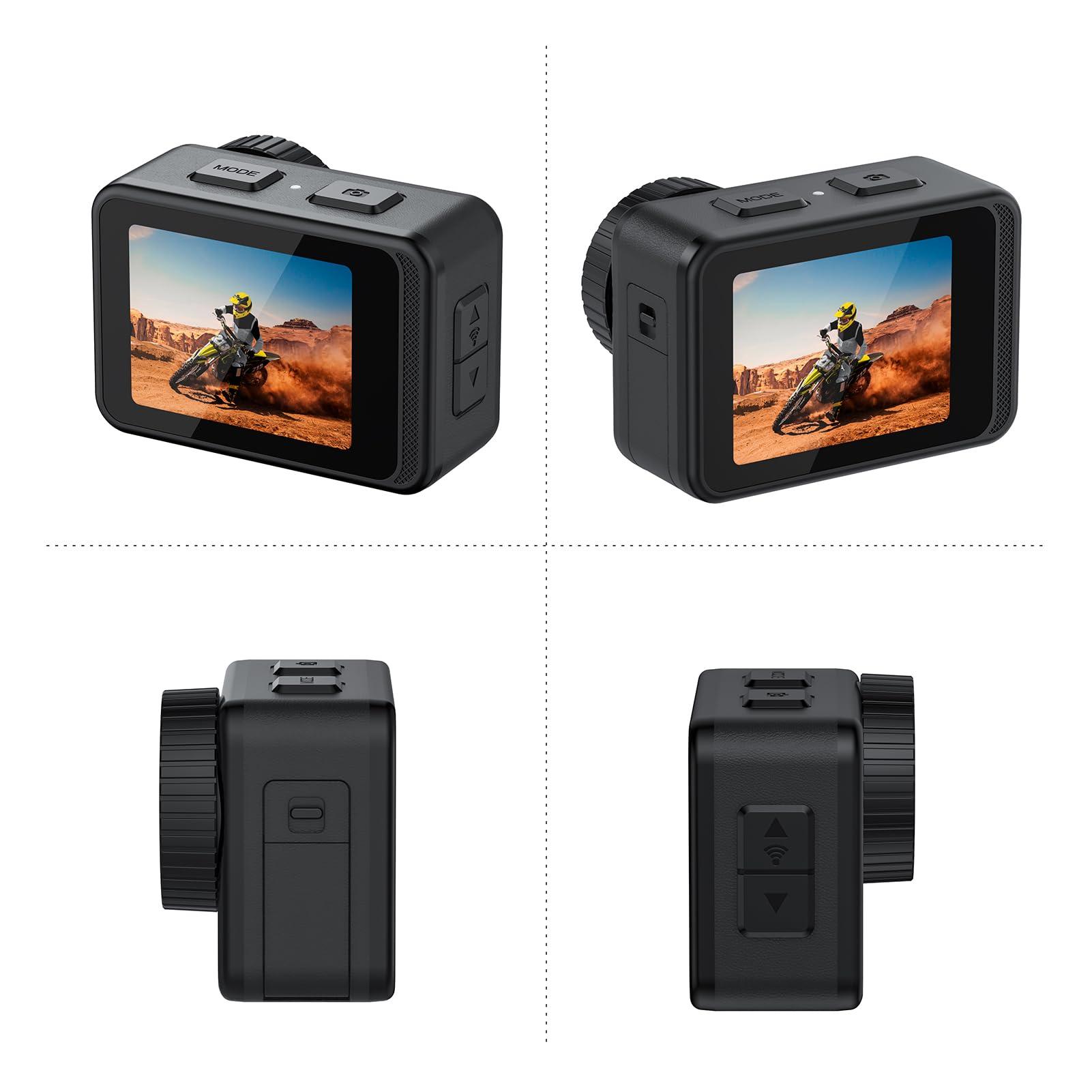 Andoer Andoer 4K 60FPS Action Camera 24MP WiFi Sports Camera 170Wide Angle Lens Dual Screen Touch Control Anti-Shake 21M/69ft Body Waterproof with Mounting Accessories Kit for Diving Surfing Skiing Cycling