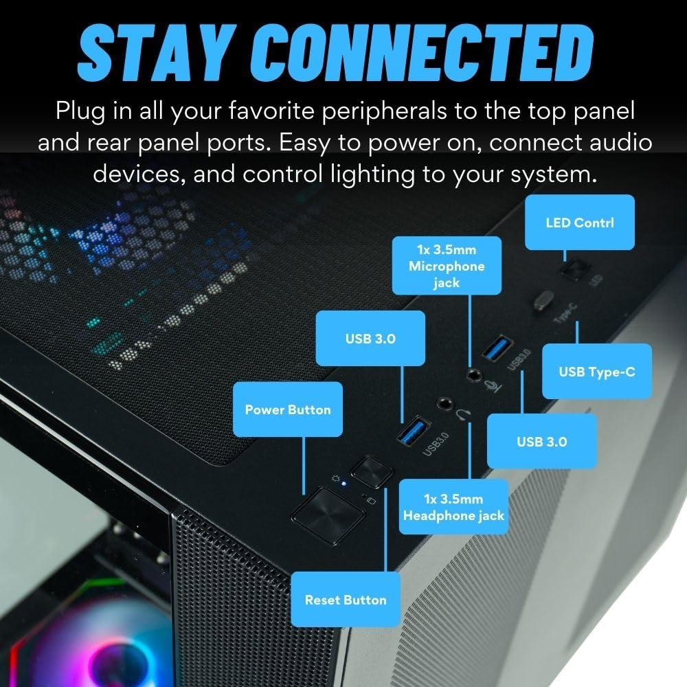 Empowered PC Panorama RTX 4060 TI Gaming PC Desktop - AMD Ryzen 7 5700X Processor, 32GB DDR4 RAM, 1TB NVMe M.2 SSD, WiFi + BT, KB&M, Windows 11 Home - Best 2024 RGB Prebuilt Tower Computer for Gamers