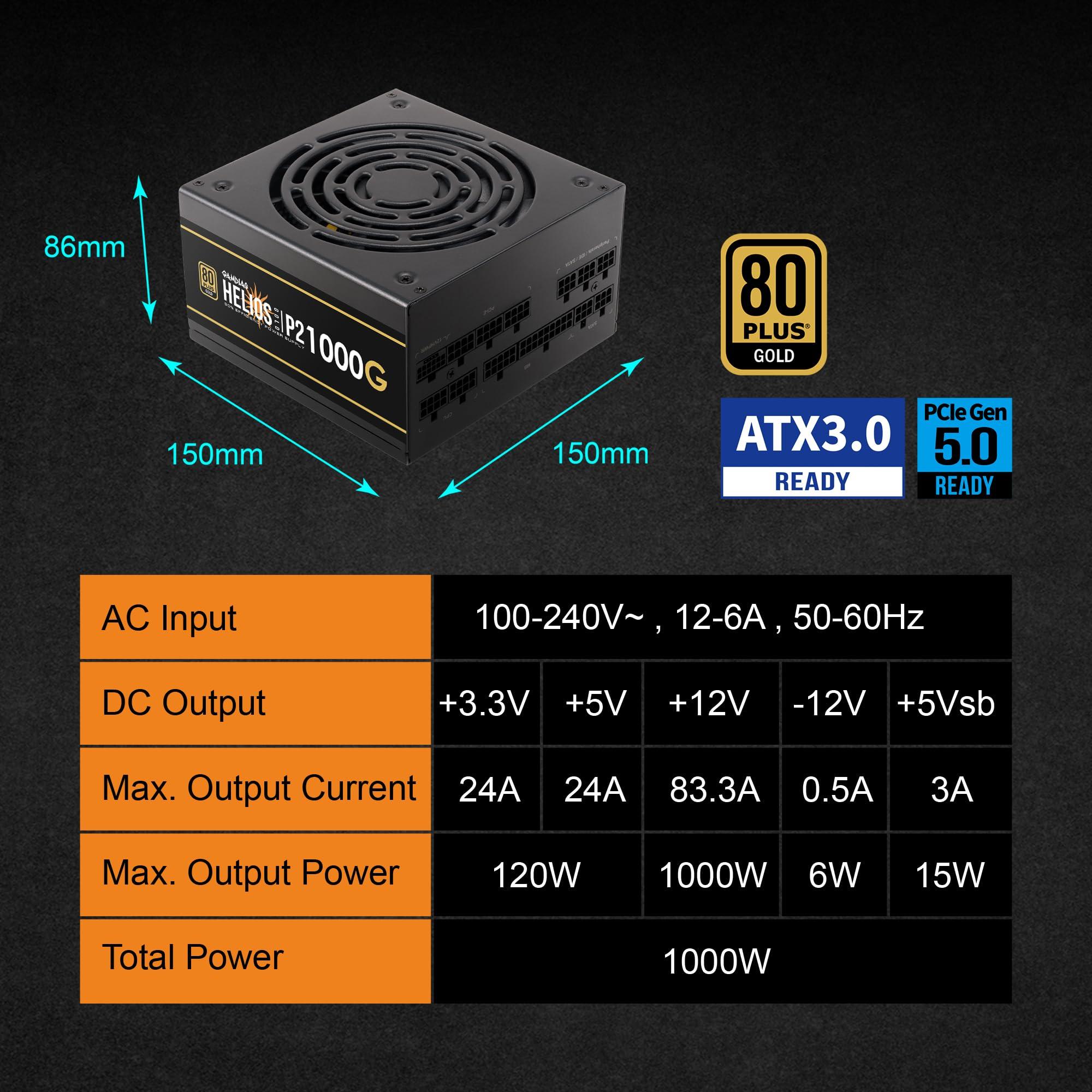 GAMDIAS GAMDIAS PCIe 5.1 & ATX3.1 Gold 1000W Power Supply for GeForce RTX 5000 Series, 1000W Fully Modular ATX 80 Plus Gold Computer PSU for Gaming PC Desktops, Low-Noise Fan, HELIOS P2-1000G