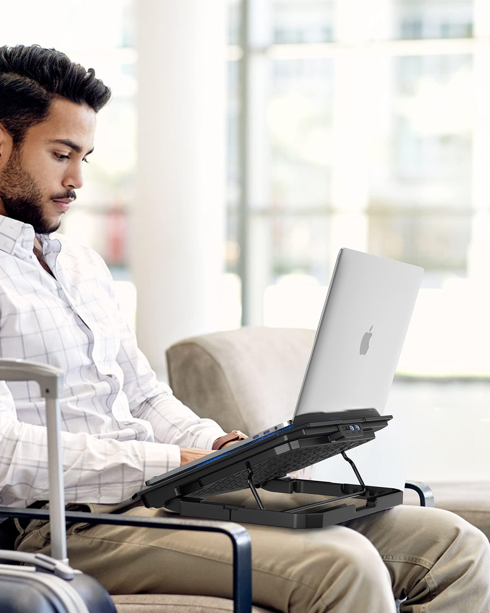 AICHESON AICHESON Laptop Cooling Pad for 12-15.6 Inch, 6 Cooler Fans with Blue Lights, Laptop Cooling Stand with 2 USB Ports (Blue)