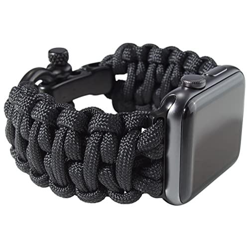 Savior Survival Gear Savior Survival Gear Paracord Watch Band Compatible with Apple 42mm and 44mm Apple Watch - Paracord Watch Band with Stainless Steel Adjustable Shackle (550 Paracord, Black, X-Large)