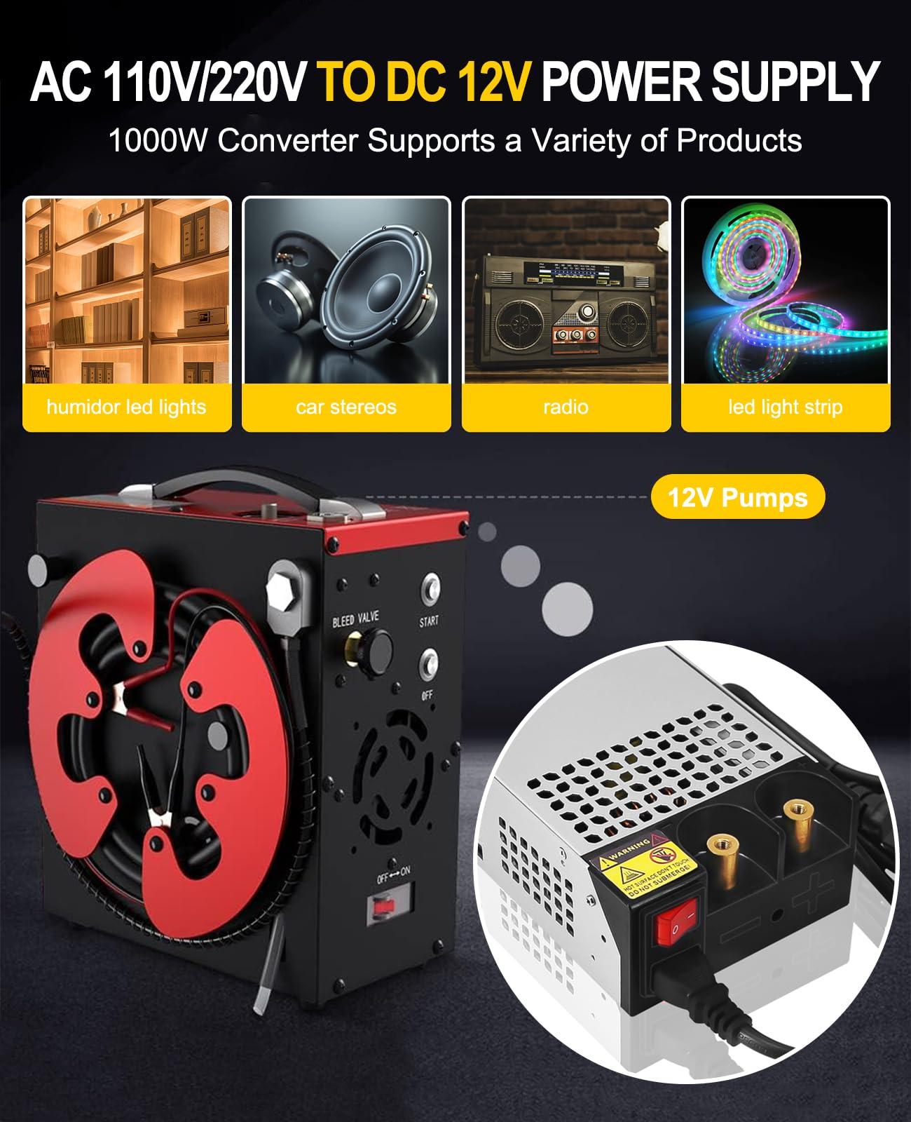 EAGWELL AC to DC Converter 12V Power Supply 1000W, Universal SMPS 120V AC to 12V DC Converter Switching Power Supply 12V Transformer Driver Adapter for RV,Pump,LED Strip, LCD Monitor