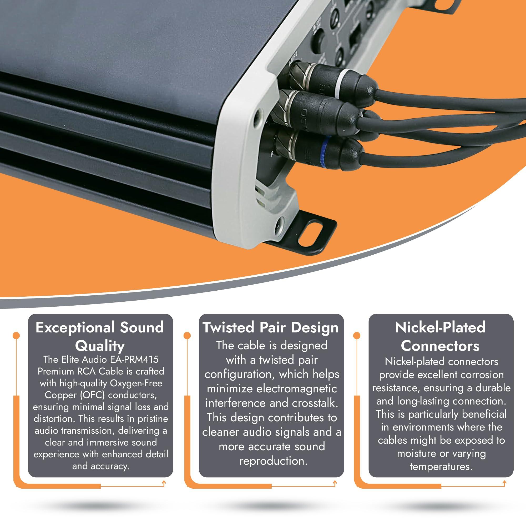 Elite Audio Elite Audio Subwoofer and Speaker Amp Premium Series RCA Cable Package: 1x 4-Channel 15 ft & 1x 2-Channel 15 ft RCA Cables for Car Audio Installation