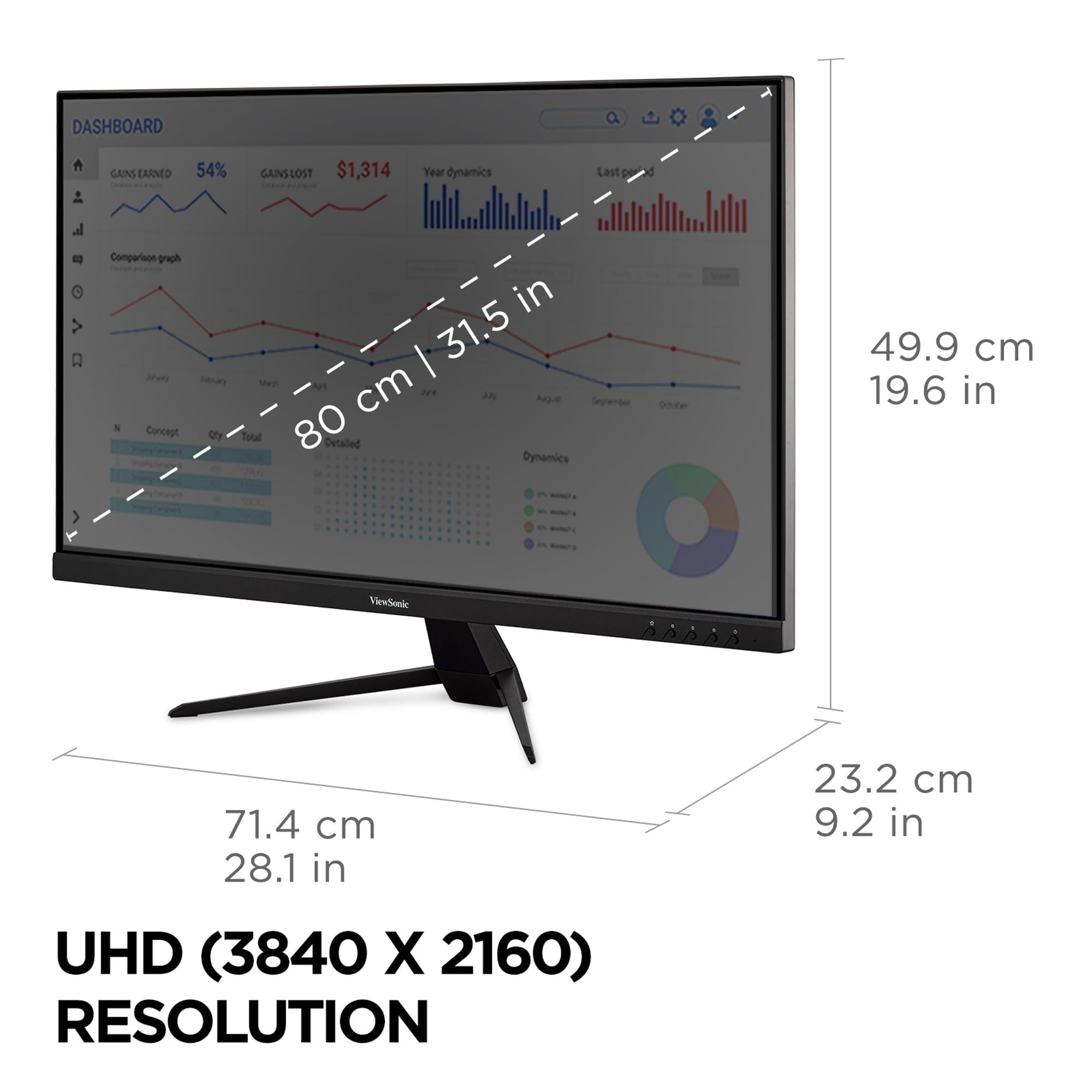 ViewSonic ViewSonic VX3267U-4K 4K UHD 32 Inch IPS Monitor with 65W USB C, HDR10 Content Support, Ultra-Thin Bezels, Eye Care, HDMI, and DP Input, Black