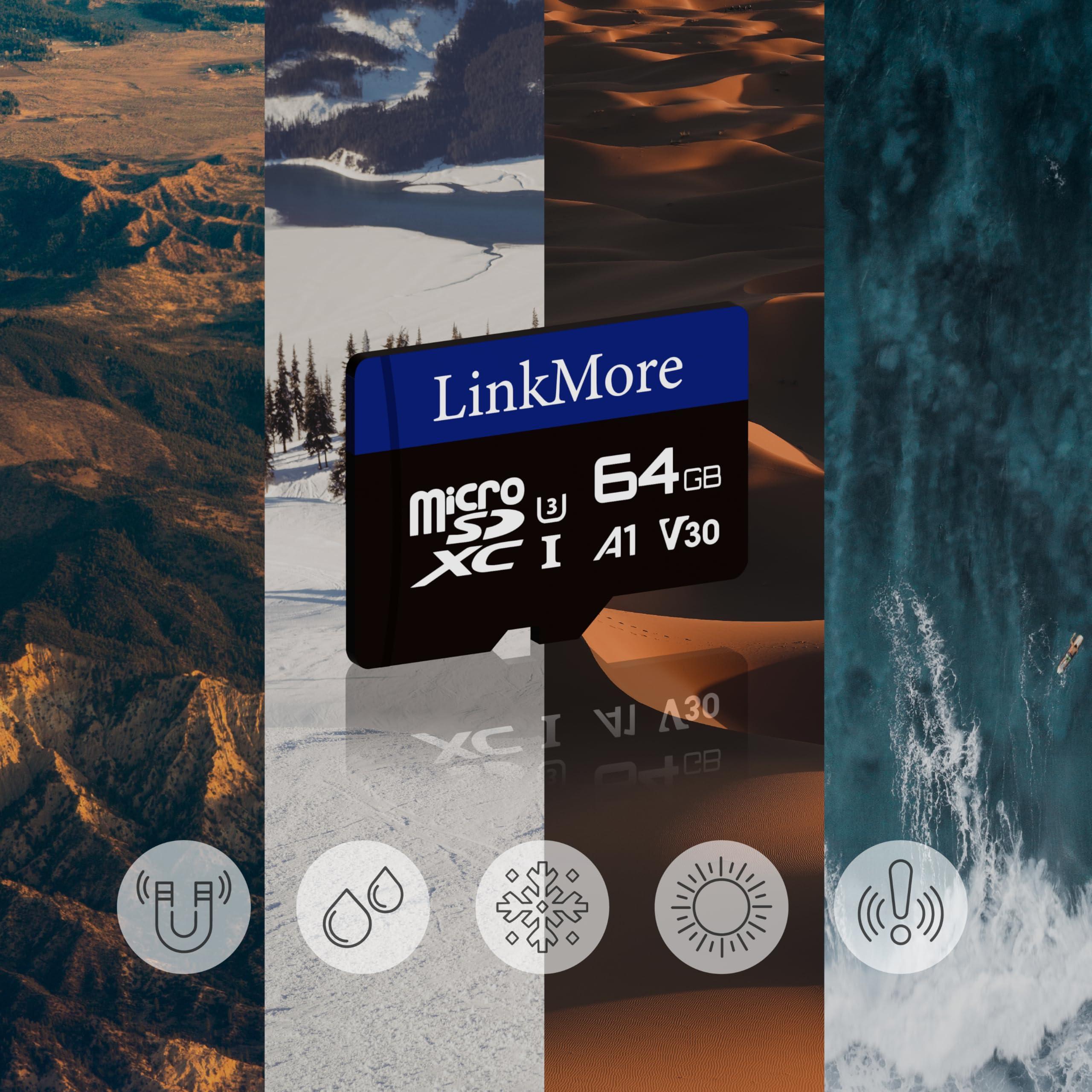 LinkMore LinkMore XV13 64GB MicroSD Memory Card, MicroSDXC A1 UHS-I U3 V30 Class 10, Read Up to 95 MB/s, Write Up to 45 MB/s, SD Adapter Included