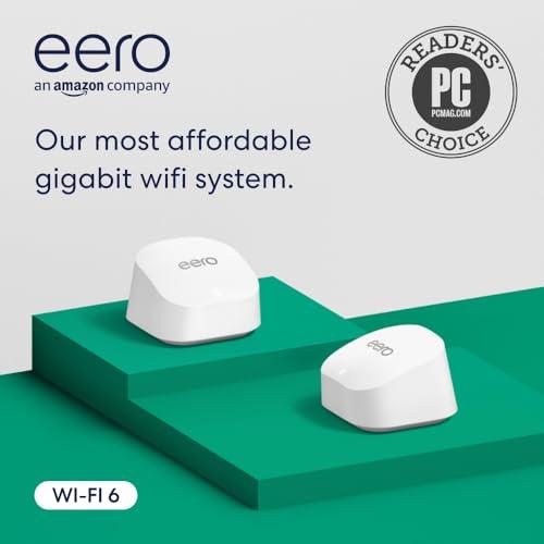 eero Amazon eero 6+ mesh wifi system - Supports internet plans up to a Gigabit, Coverage up to 3,000 sq. ft., Connect 75+ devices, 2-pack