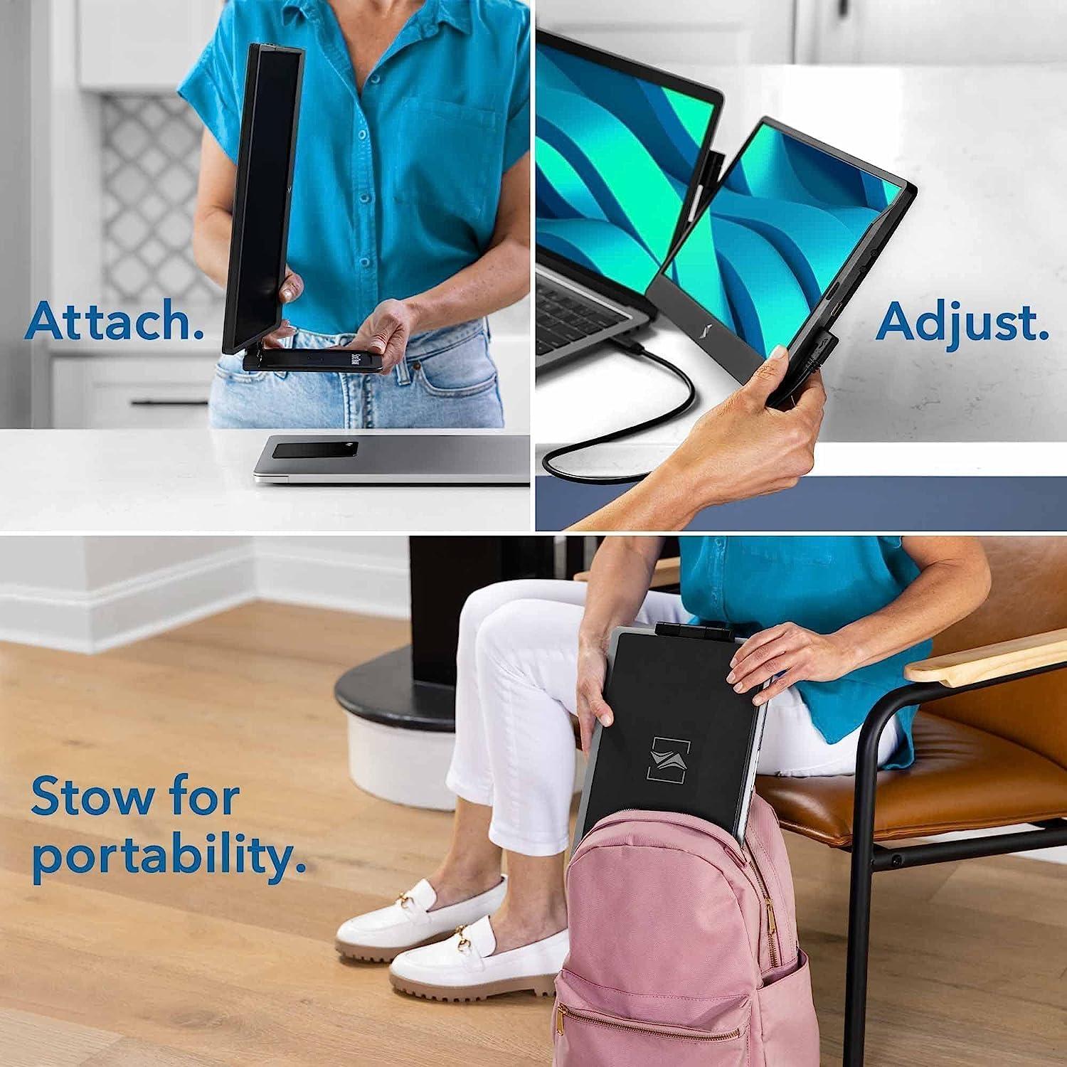 SideTrak SideTrak Swivel 14" Attachable Portable Monitor Extender, FHD TFT Laptop Dual Screen with Kickstand + Unique Swivel Hinge, Compatible with Mac, PC, Chrome, Powered by USB or Mini HDMI Port (With Case)