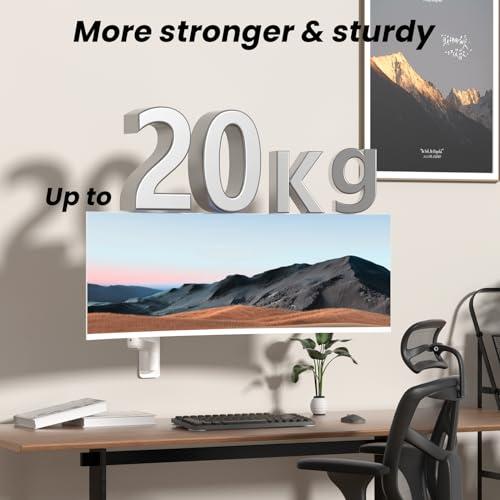 PUTORSEN PUTORSEN 17-49 inch Premium Ultrawide Monitor Wall Mount, Heavy Duty Single Wall Mount Monitor Arm up to 44lbs, Fully Adjustable Single Wall Monitor Arm Wall Mount Stand, VESA 75/100/200,White