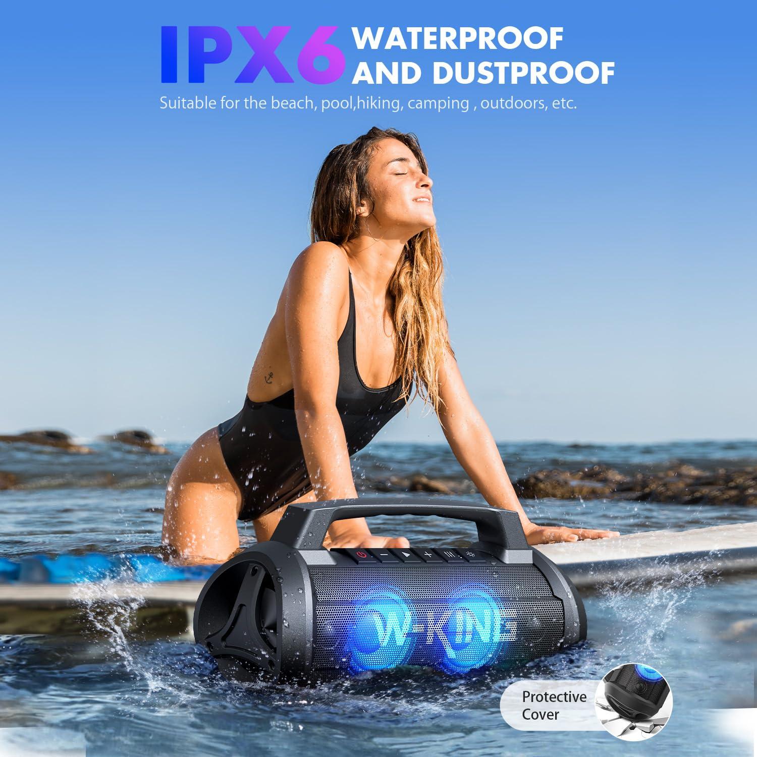 W-KING W-KING Portable Speakers Bluetooth Wireless, 120W Max Loudest Bluetooth Speaker, IPX6 Waterproof Outdoor Speaker with 70W Deep Bass/2*Subwoofer/DSP/EQ/42H/LED/MAC-in/Power Bank, Large Party Boombox