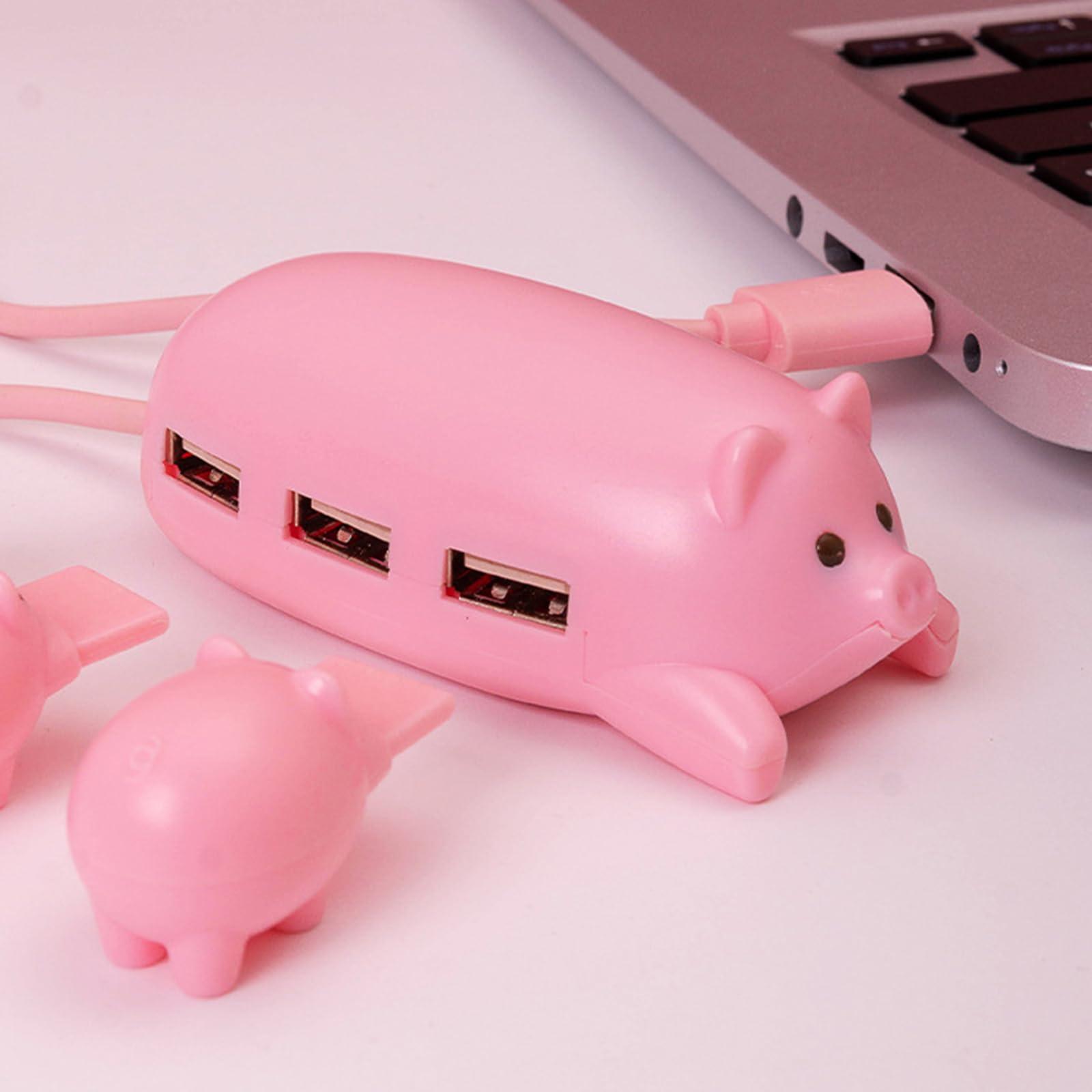 JAGTRADE JAGTRADE Cute USB 2.0 Hub Pink Mom Pig USB Hub with 3 Piglet Decoration Lids Great Gifts for Pig Lovers Cute Pig Stuff Pig Decor, 85x65mm