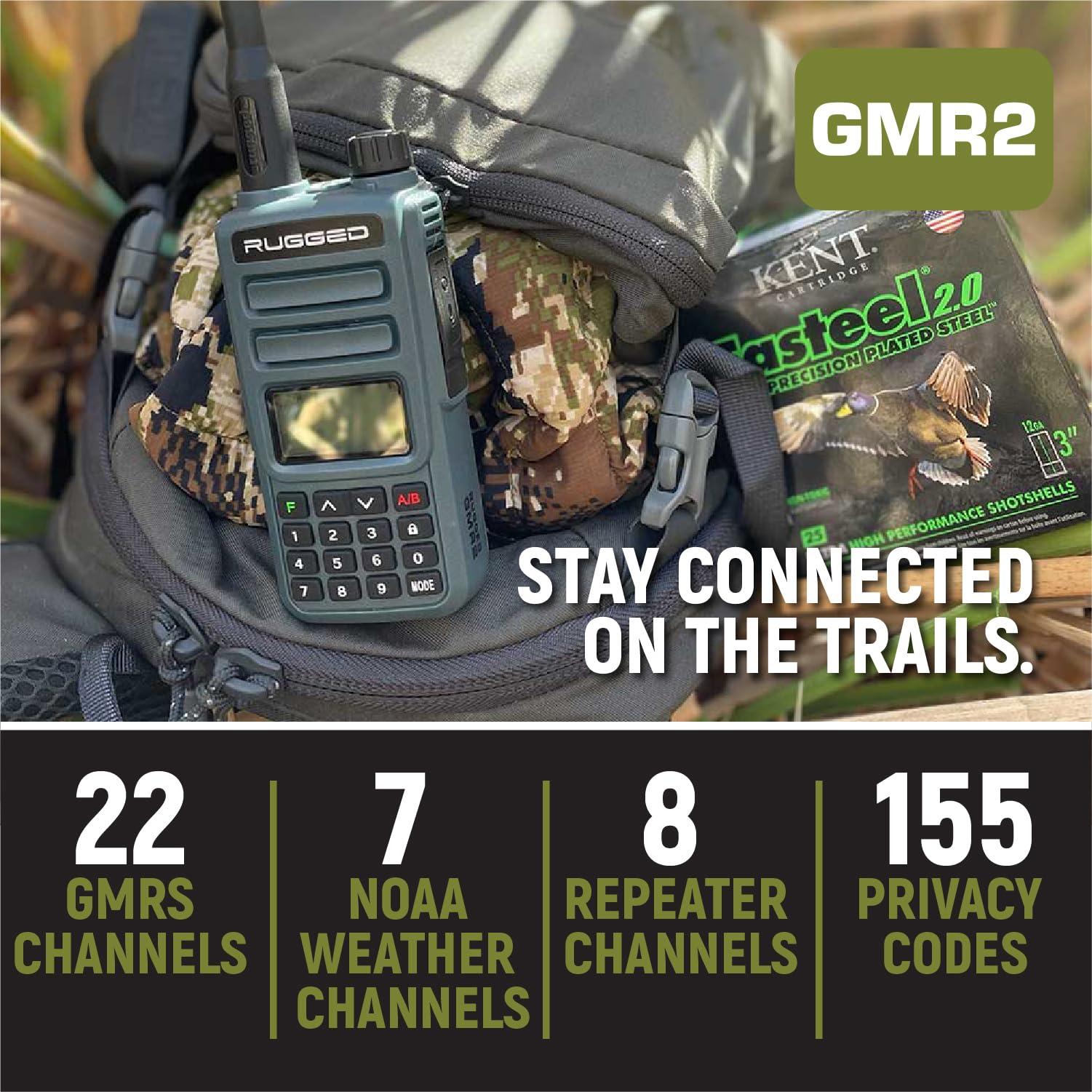 Rugged Radios Rugged Radios GMRS Two Way Handheld Radio Walkie Talkie for Hiking Camping Overlanding Off Road Features Grey Long Range Weather Channels and Rechargeable Battery