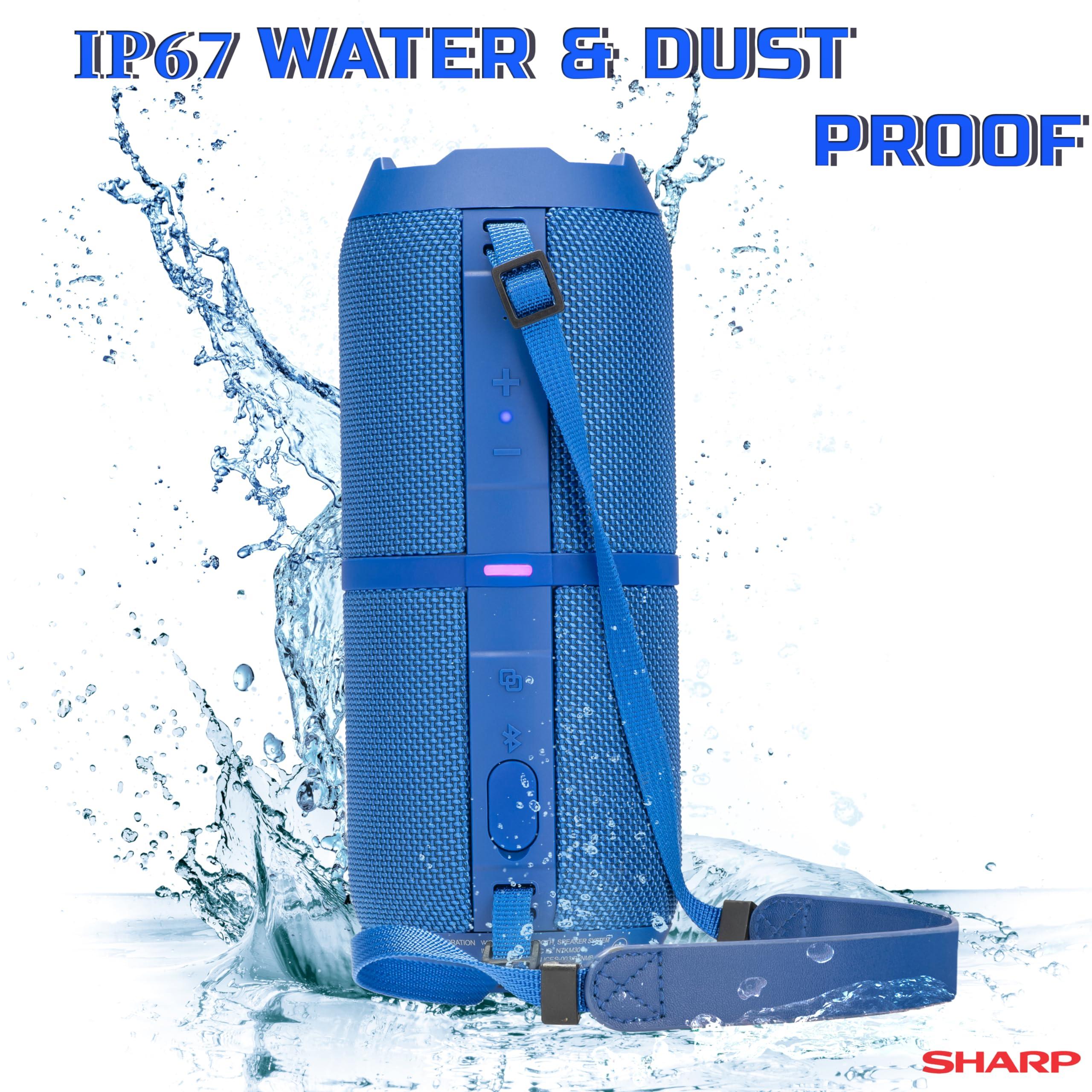 Sharp Sharp GX-BT390 Crystal Clear Series Bluetooth Speaker | Waterproof IP67 | 10 Hour Playtime | 2 Light Modes | 60W Max Power with Strong Bass | True Wireless Pairing | Hands-Free Calling | Strap | Blue
