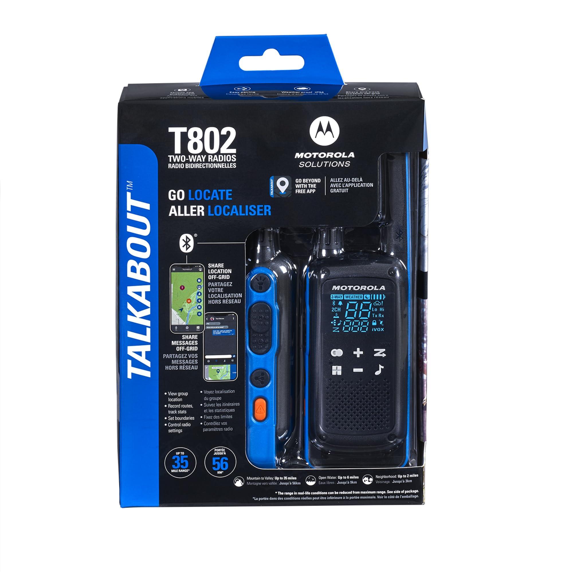 Motorola Solutions Motorola Solutions, Portable FRS, T802, Talkabout, Two-Way Radios, Emergency Preparedness, Rechargable, 22 Channel, 35 Mile, Black W/Blue, 4 Pack