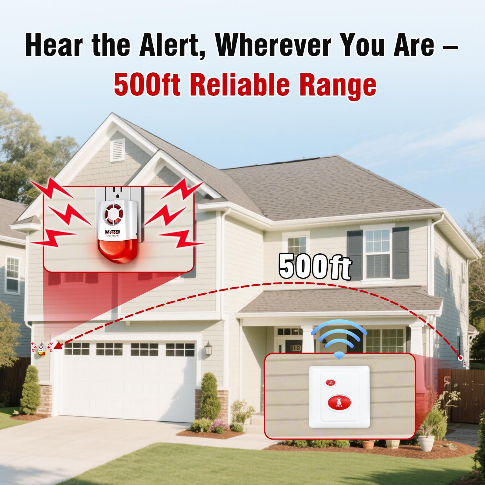 Daytech Daytech Remote Emergency Strobe Siren Alarm Kit Waterproof Outdoor Loud Panic Sos Warning System for Business Home Shop Hotel School 800ft 1 Red Flashing Siren+ 2 Call Buttons