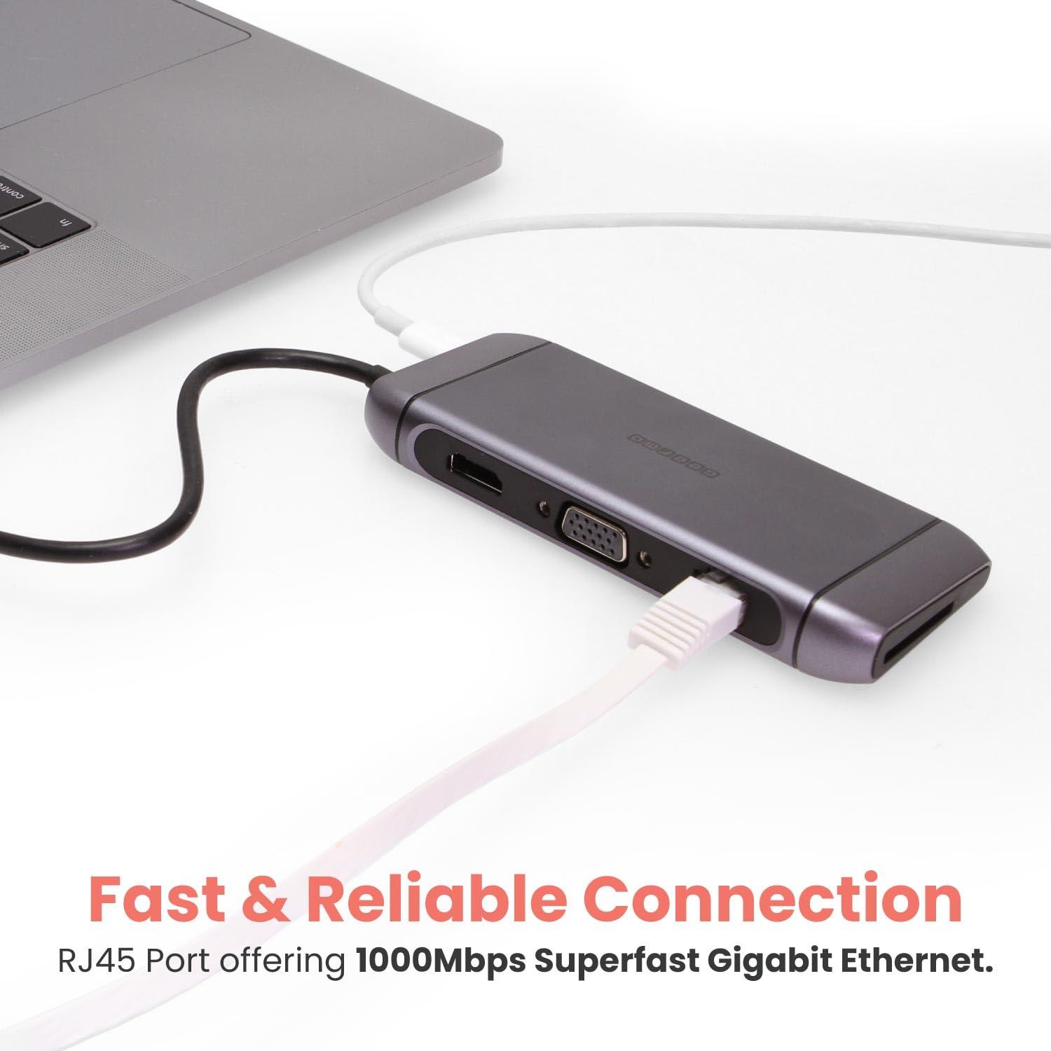 Gearmo 9-in-1 USB-C Hub Docking Station - 4K HDMI, VGA, Ethernet, SD, 60W Power Delivery | Travel Ready for Laptops