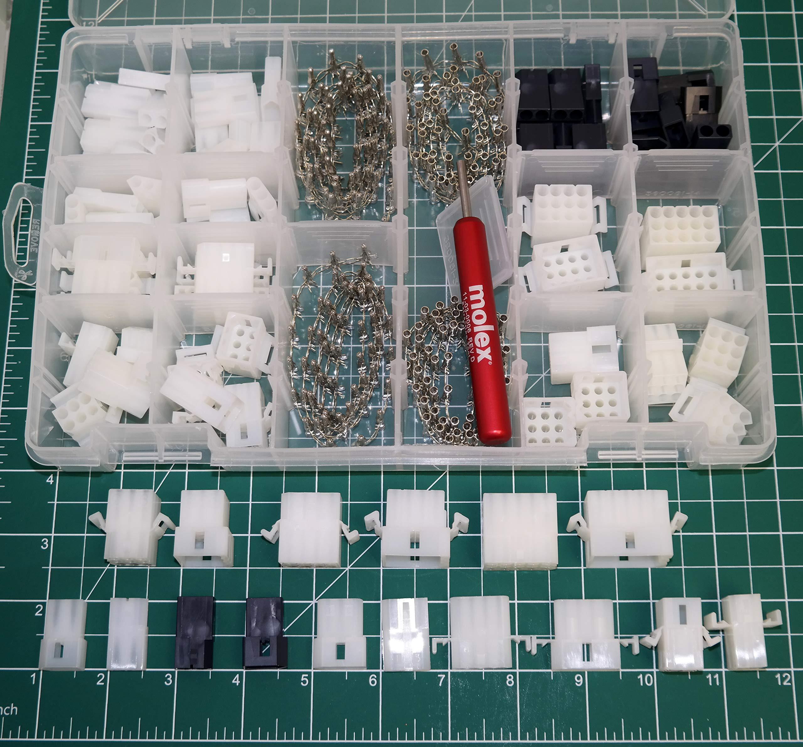 Molex 287pcs Molex 2-15 Pin 14A Connector Kit 0.093", Wire Gauge 14-22 AWG w/Remove Tool