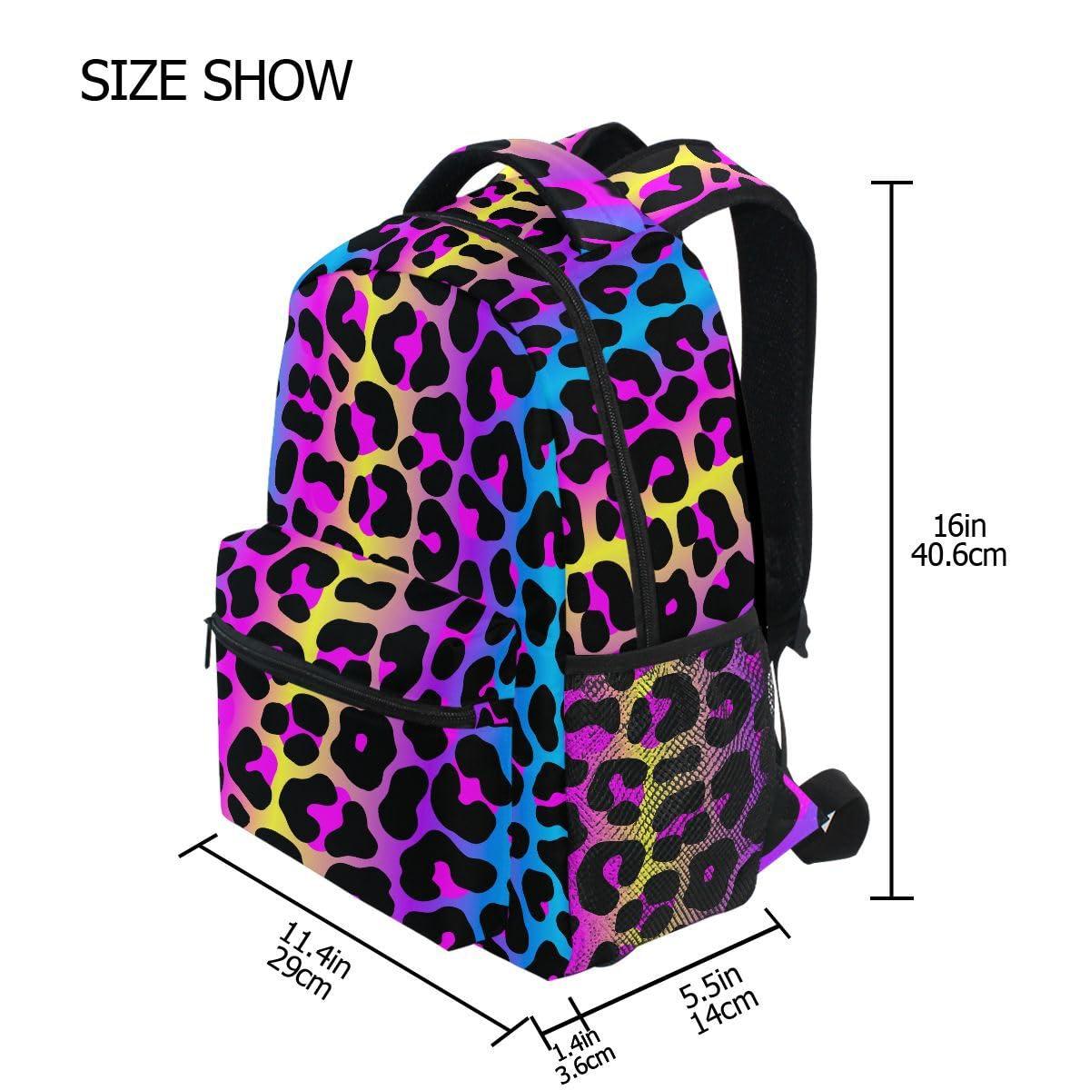 senya Leopard Print Cheetah Neon Gradient Backpack School Bag Travel Daypack Rucksack for Students Boys Girls, Laptop Backpack