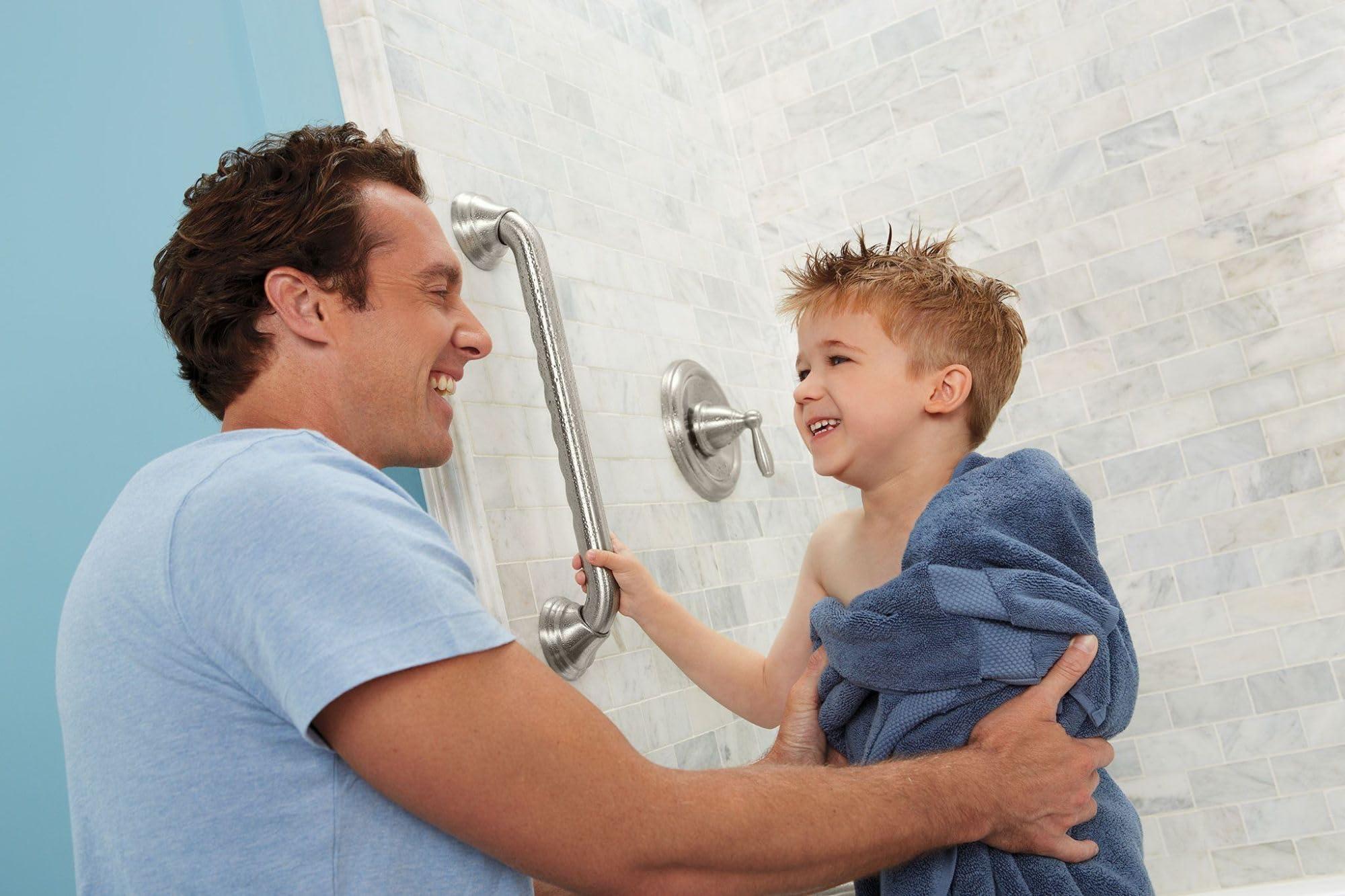 Moen Moen Brushed Nickel Bathroom Safety 24-Inch Designer Safety Shower Grab Bar with Curled Grip for Handicapped or Elderly, LR8724D3GBN