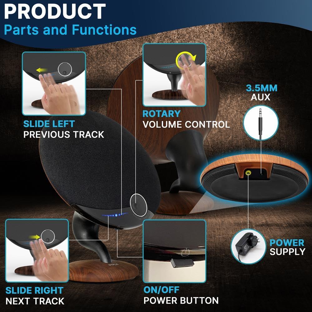 Pyle Pyle Portable Bluetooth Gramophone Speaker w/Super Bass Sub Stereo Sound - 2.1 HI-FI Wireless Streaming, Connects 2 via TWS BT Function, AUX, Built in DSP, Touch Control, Artistic Design - PGMSP100