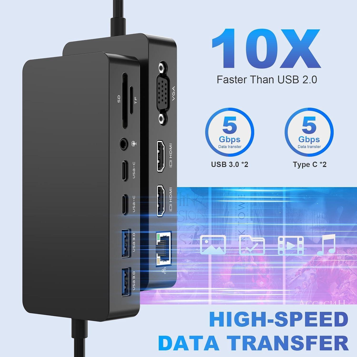 MTAKYI Microsoft Surface Dock Triple Display with Power Supply,12 in 1 Surface Pro Docking Station Dual 4K HDMI+VGA for Surface Pro 9/8/X/7/6/5/4/3, Surface Laptop go/5/4/3/2/1, Surface Book 3/2/1