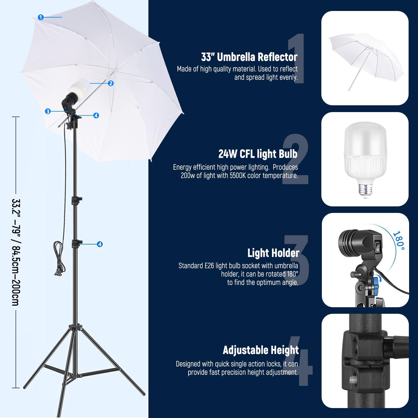 Neewer NEEWER Photography Lighting Kit with Backdrops,8.5x10ft Backdrop Stands,5700K 800W Equivalent 24W LED Umbrella Softbox Continuous Lighting,60cm Light Reflector, Photo Studio Equipment for Video Shoot