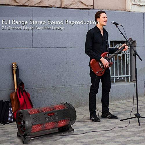 Pyle Pyle Portable Bluetooth Boombox Stereo System - 600 W Digital Outdoor Wireless Loud Speaker w/LED Lights, FM Radio, MP3 Player, USB, Wheels, w/ Karaoke Microphone, Remote Control - PBMSPG198, Black