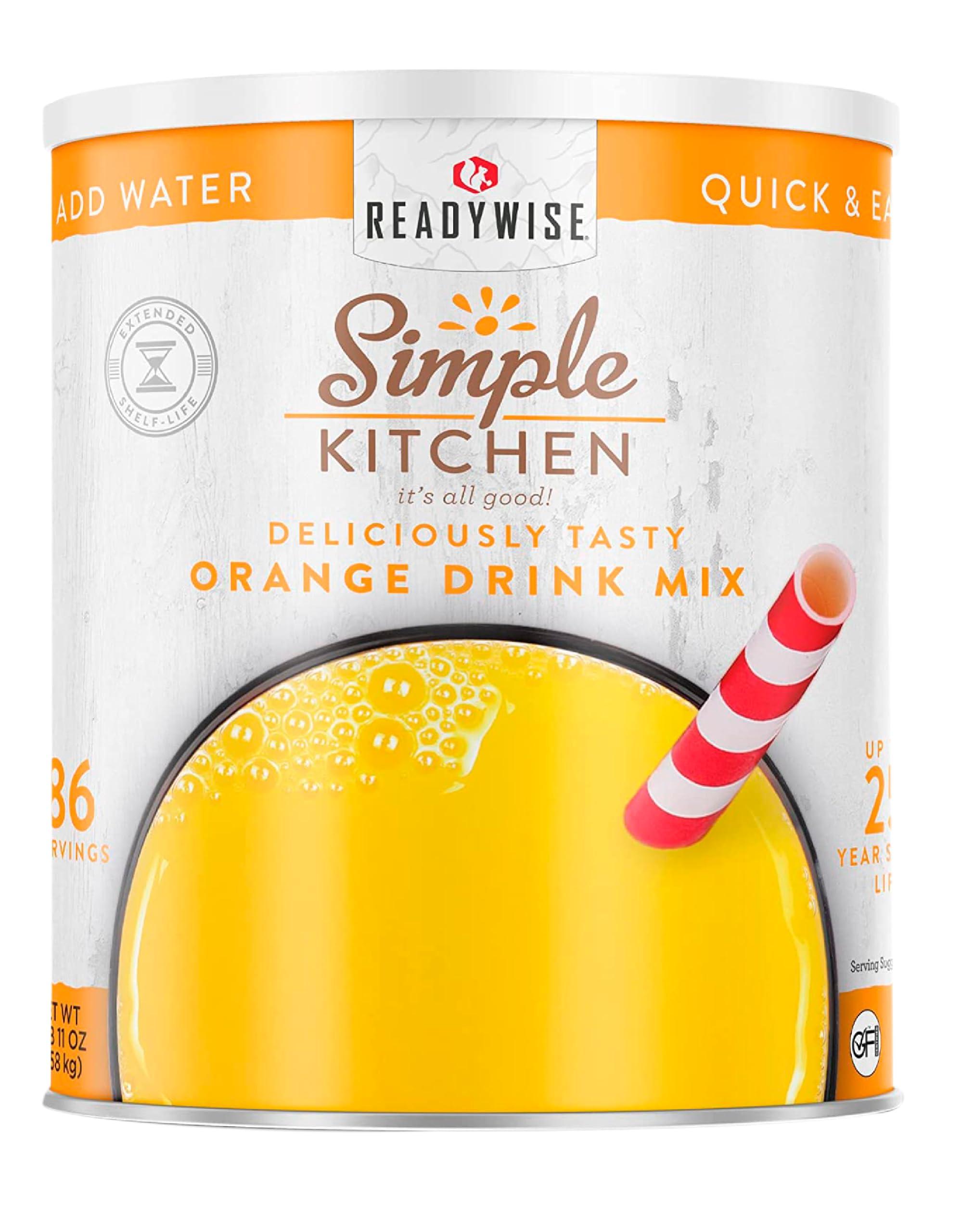 ReadyWise READYWISE - Simple Kitchen, Orange Drink Mix, 86 Servings, Healthy, Powdered Drink Mix, Healthy Drinks, Emergency Food Supply, 10 Can