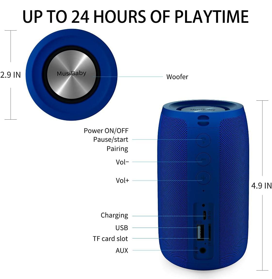 MusiBady Bluetooth Speaker,MusiBaby Wireless,Waterproof,Outdoor,Portable Speaker,Dual Pairing,Loud Stereo,Booming Bass,24H Playtime Wireless Speaker for Home,iPhone,Party,Gifts(Blue)
