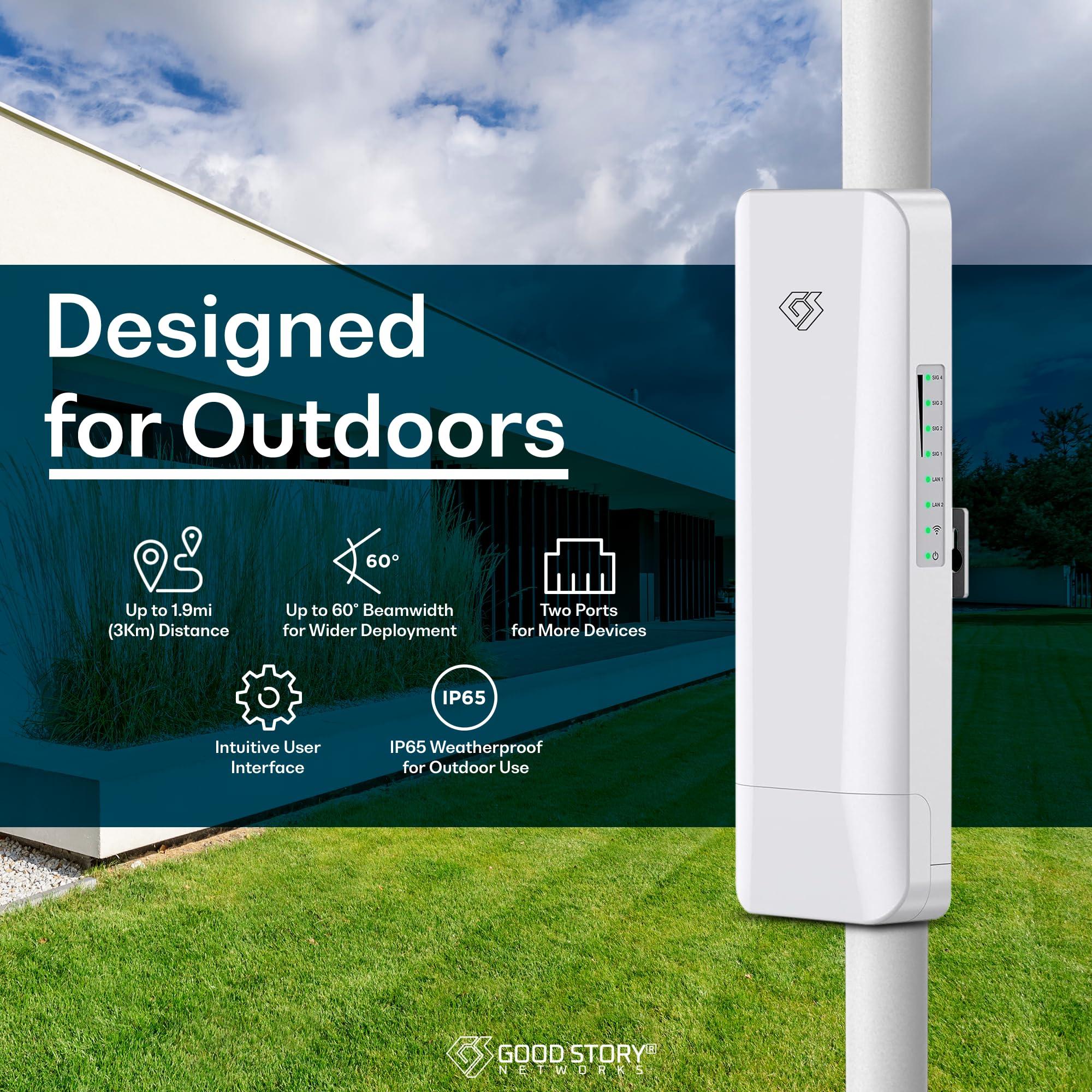 GOOD STORY Wireless Bridge Point to Point/Multipoint 3 Pack, 5.8GHz Outdoor Wireless Bridge to Provide Network Communication for Shop, Barn, Garage Building, 3KM Long Distance Pre-configured Set. (3KM 3-Pack)