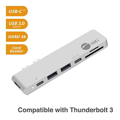 SIIG SIIG Thunderbolt 3, Aluminum USB Type C Hub with 4K @30Hz HDMI, SD/Micro SD Card Reader, 2 USB 3.1 Gen 1 Ports, PD Port for 2016/2017 MacBook 13" & 15" - Silver