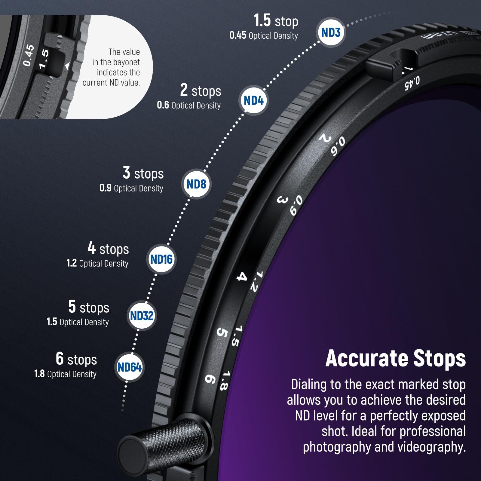 NEEWER NEEWER 67mm True Colors Variable ND&CPL Filter with Putter, ND3-64(1.5-6 Stops), 2 in 1 Adjustable Limited Neutral Density & CPL Filter, Multi Coated HD Optical Glass/Aluminum Frame/Scratch Resistant